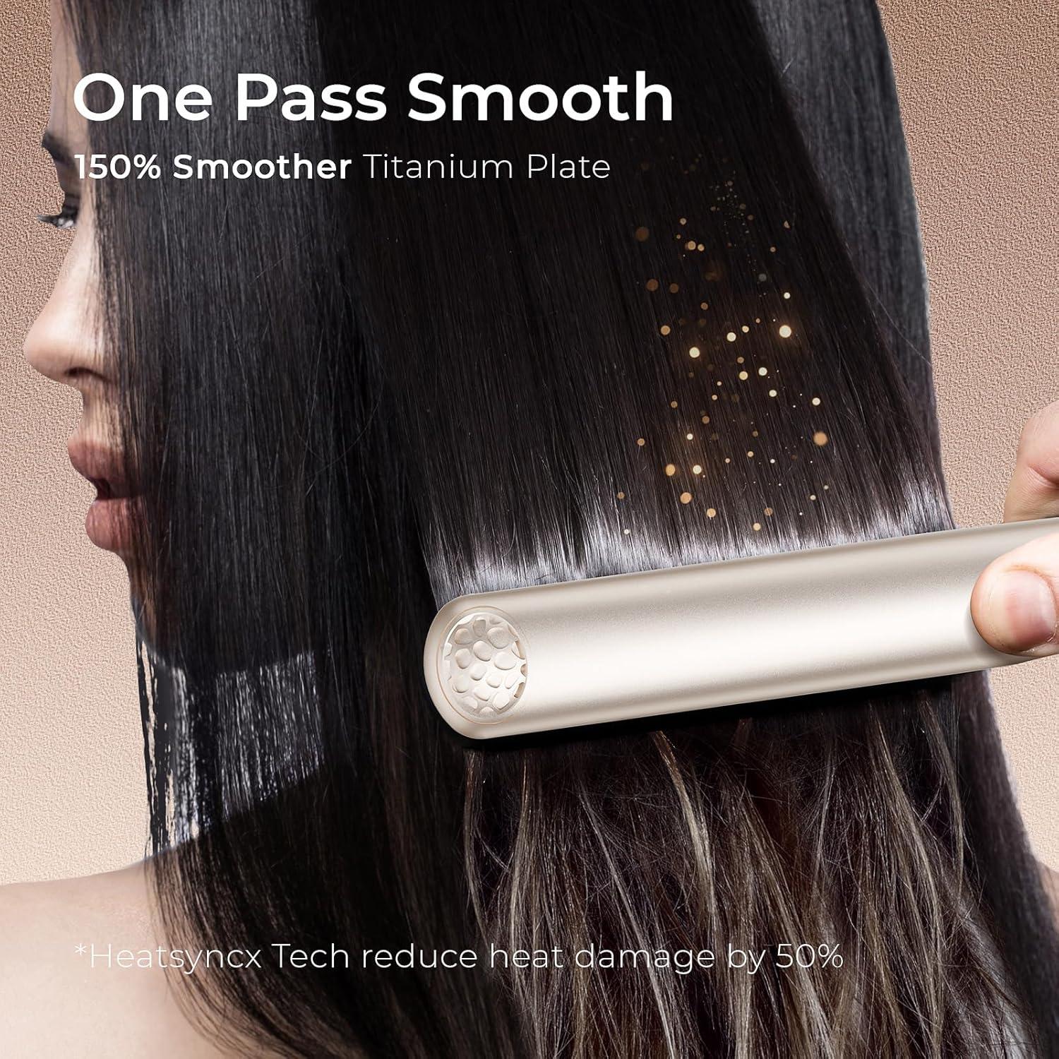 image:imageTYMO Flat Iron Hair Straightener Titanium Hair Straighteners for Women 1 Inch Professional Travel Flat Iron Portable Straightener and Curlers with 10s Heat Up 32 Temp Dual Voltage amp LED Display