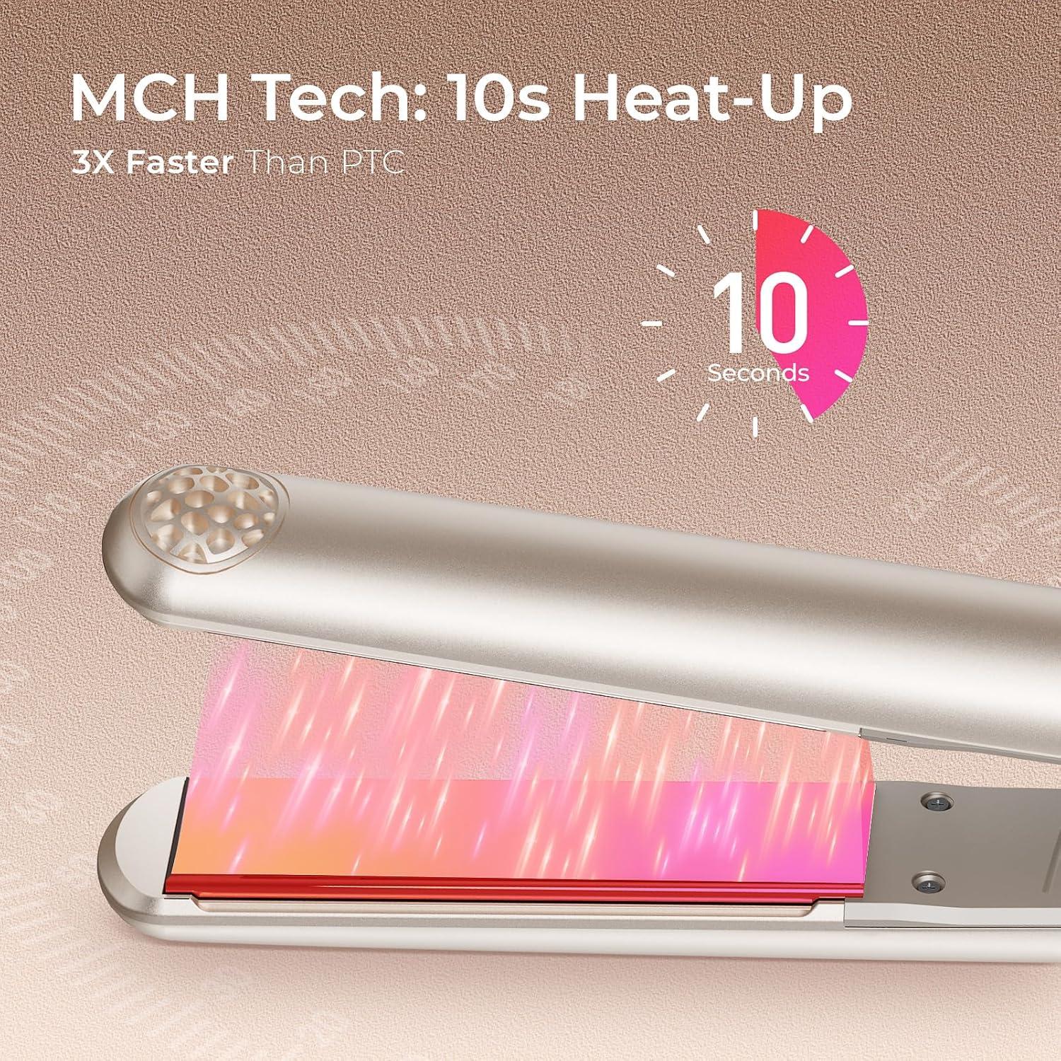 image:imageTYMO Flat Iron Hair Straightener Titanium Hair Straighteners for Women 1 Inch Professional Travel Flat Iron Portable Straightener and Curlers with 10s Heat Up 32 Temp Dual Voltage amp LED Display