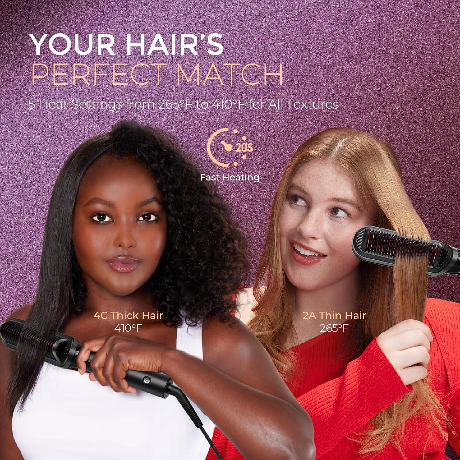 image:imageTYMO Flat Iron Hair Straightener Brush 2 in 1 200M Ions Hair Straighteners for Women Ceramic Dual Voltage Straightening Hot Comb for AntiFrizz Straights Waves Curl 3X Less Heat Damage BlackBlack