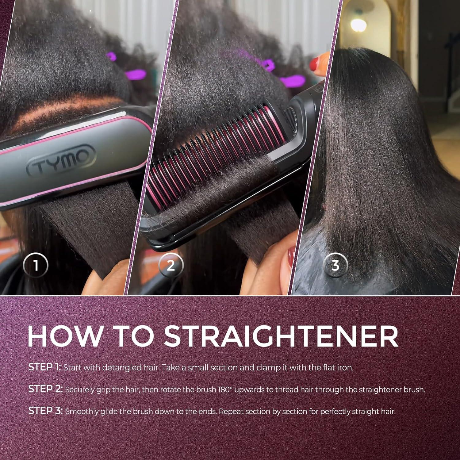 image:imageTYMO Flat Iron Hair Straightener Brush 2 in 1 200M Ions Hair Straighteners for Women Ceramic Dual Voltage Straightening Hot Comb for AntiFrizz Straights Waves Curl 3X Less Heat Damage BlackRose Gold
