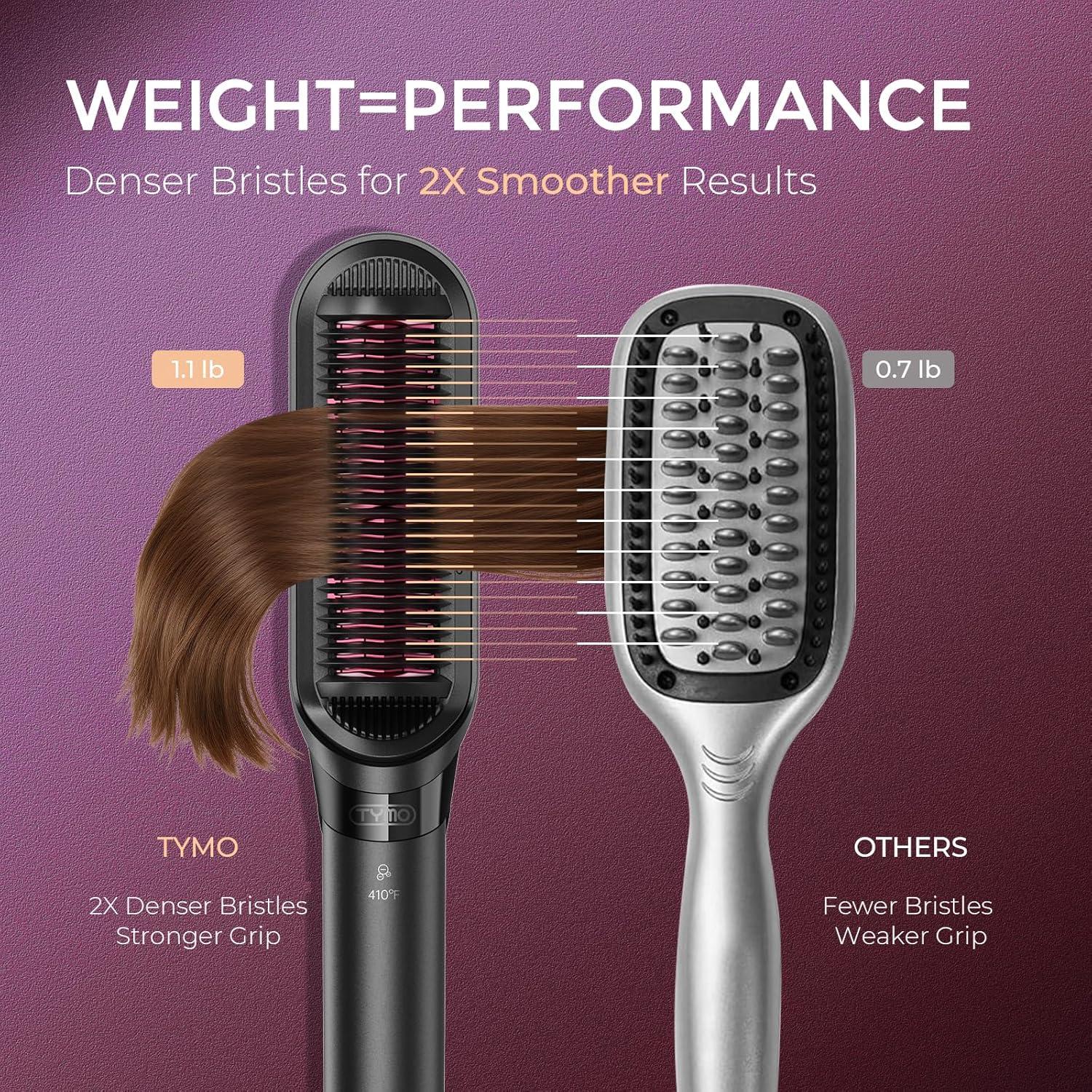 image:imageTYMO Flat Iron Hair Straightener Brush 2 in 1 200M Ions Hair Straighteners for Women Ceramic Dual Voltage Straightening Hot Comb for AntiFrizz Straights Waves Curl 3X Less Heat Damage BlackRose Gold