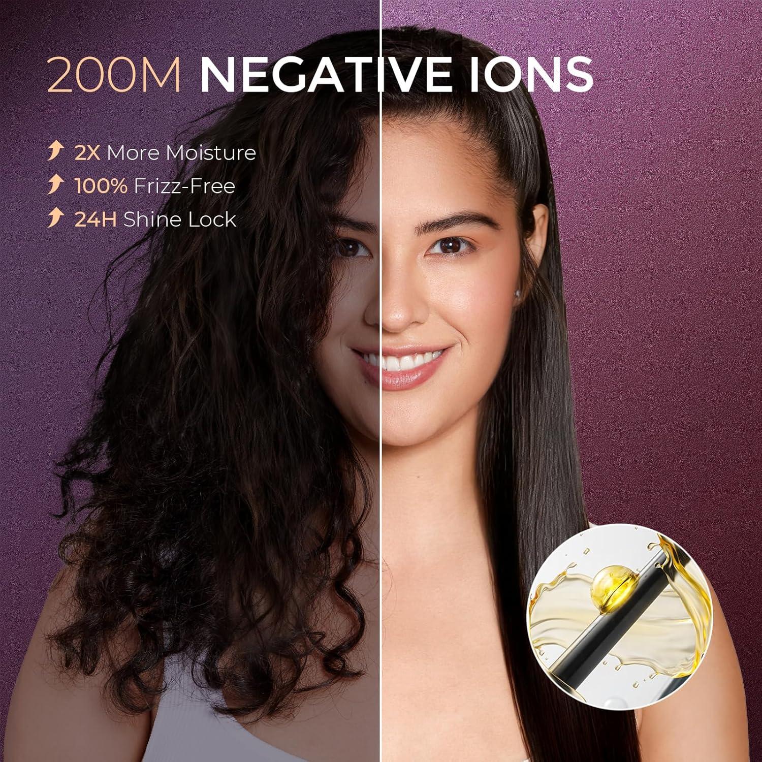 image:imageTYMO Flat Iron Hair Straightener Brush 2 in 1 200M Ions Hair Straighteners for Women Ceramic Dual Voltage Straightening Hot Comb for AntiFrizz Straights Waves Curl 3X Less Heat Damage BlackRose Gold