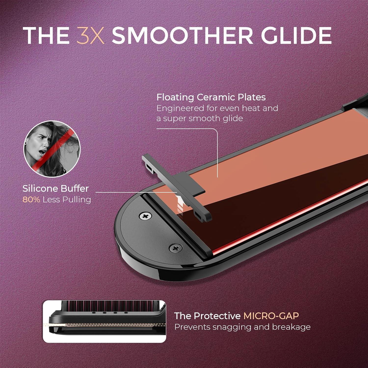 image:imageTYMO Flat Iron Hair Straightener Brush 2 in 1 200M Ions Hair Straighteners for Women Ceramic Dual Voltage Straightening Hot Comb for AntiFrizz Straights Waves Curl 3X Less Heat Damage BlackRose Gold
