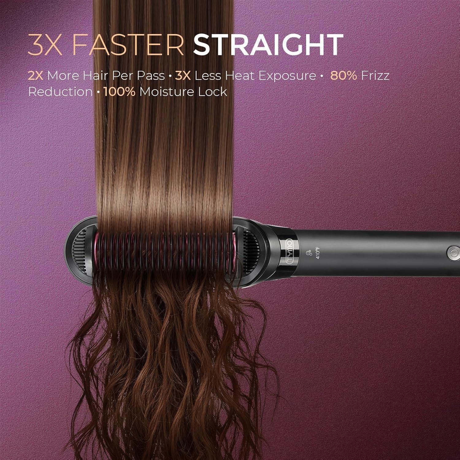 image:imageTYMO Flat Iron Hair Straightener Brush 2 in 1 200M Ions Hair Straighteners for Women Ceramic Dual Voltage Straightening Hot Comb for AntiFrizz Straights Waves Curl 3X Less Heat Damage BlackBlack
