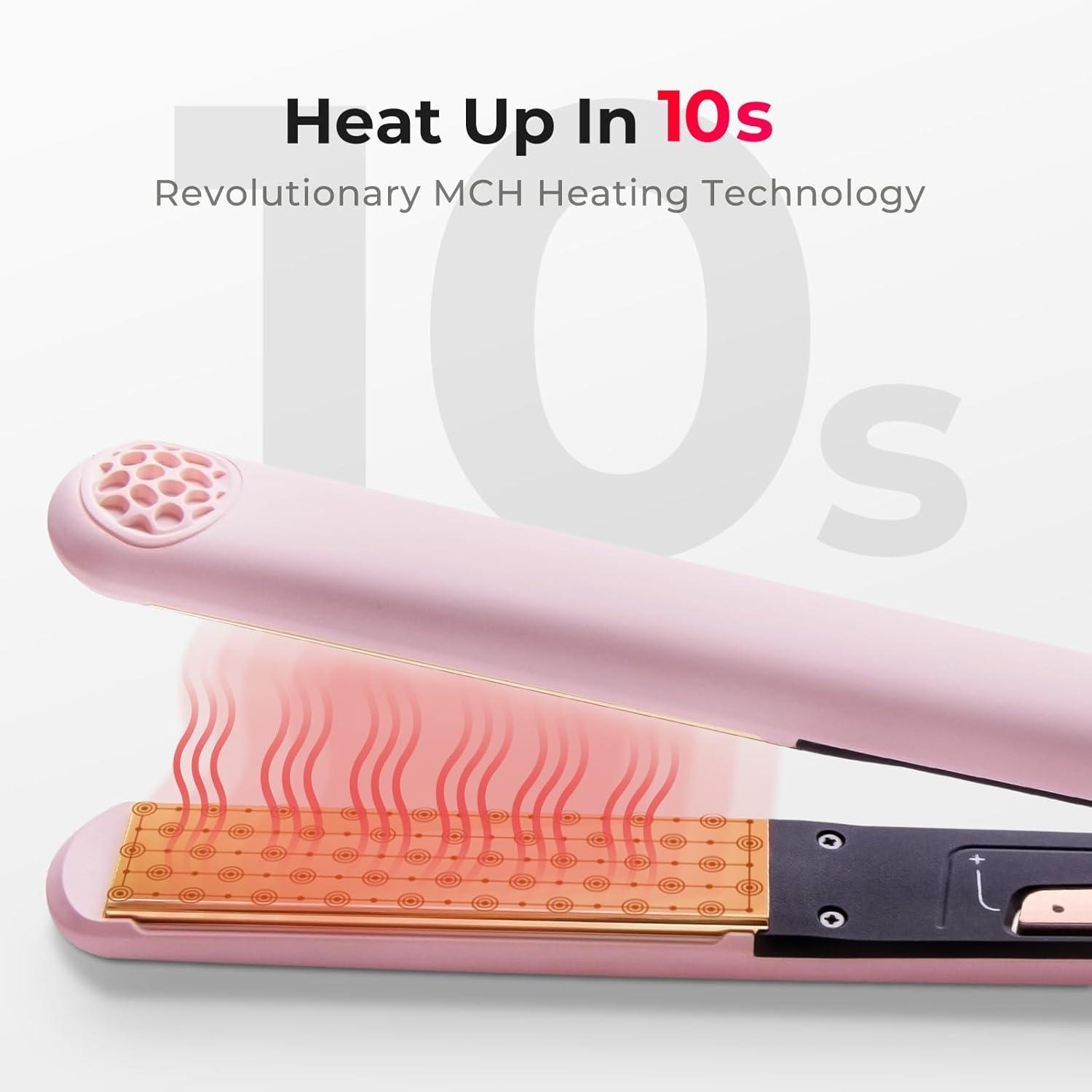 image:imageTYMO Flat Iron Hair Straightener and Curler 2 in 1 with 10s Fast Heating 1 Inch Professional Titanium Straightening Curling Iron with 32 Adjustable Temp and Automatic Shut OffLight Pink