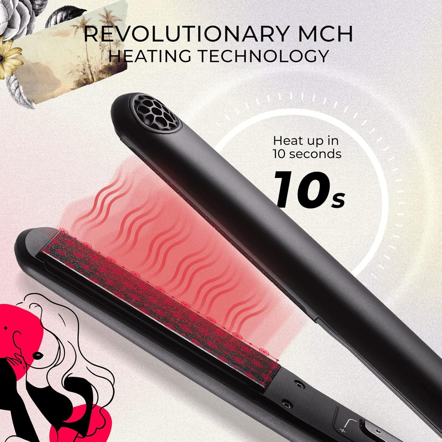 image:imageTYMO Flat Iron Hair Straightener and Curler 2 in 1 with 10s Fast Heating 1 Inch Professional Titanium Straightening Curling Iron with 32 Adjustable Temp and Automatic Shut OffMatte Black