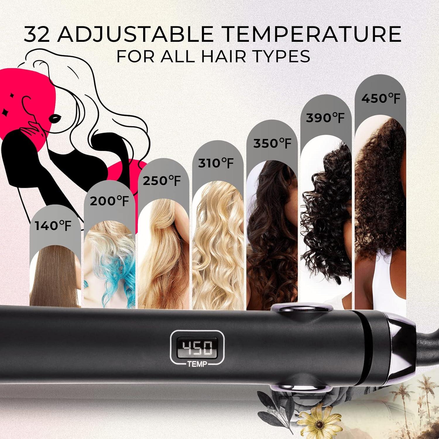 image:imageTYMO Flat Iron Hair Straightener and Curler 2 in 1 with 10s Fast Heating 1 Inch Professional Titanium Straightening Curling Iron with 32 Adjustable Temp and Automatic Shut OffMatte Black