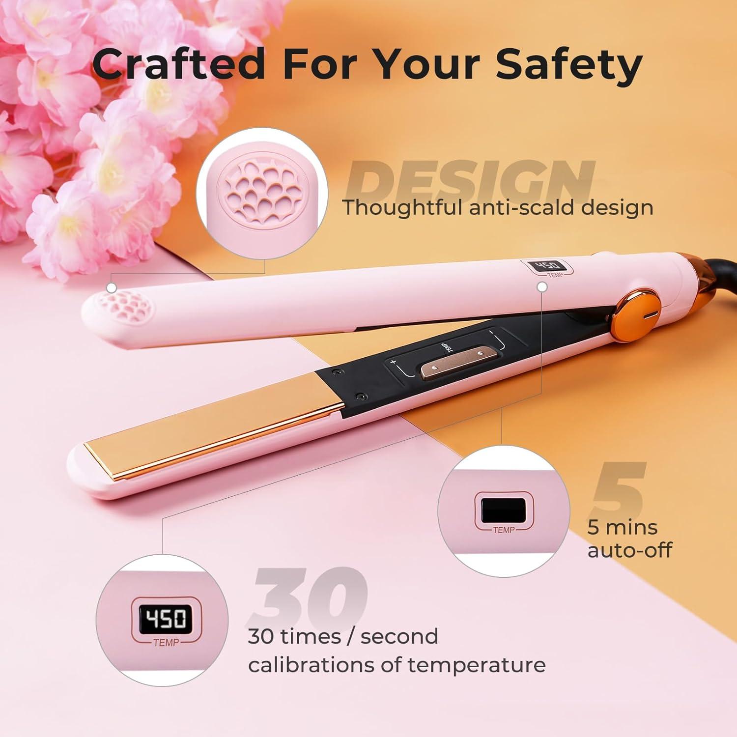 image:imageTYMO Flat Iron Hair Straightener and Curler 2 in 1 with 10s Fast Heating 1 Inch Professional Titanium Straightening Curling Iron with 32 Adjustable Temp and Automatic Shut OffLight Pink