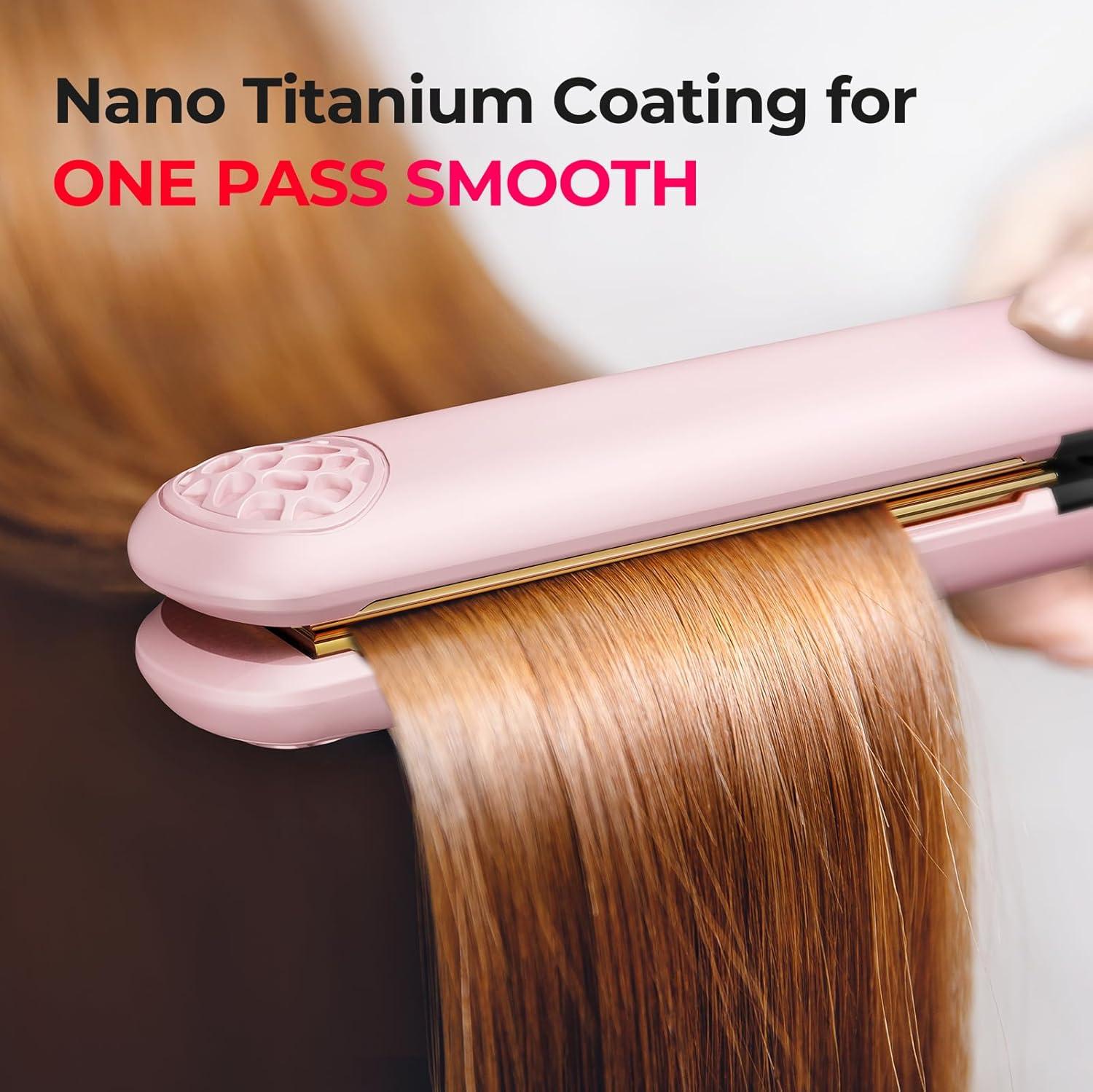 image:imageTYMO Flat Iron Hair Straightener and Curler 2 in 1 with 10s Fast Heating 1 Inch Professional Titanium Straightening Curling Iron with 32 Adjustable Temp and Automatic Shut OffLight Pink