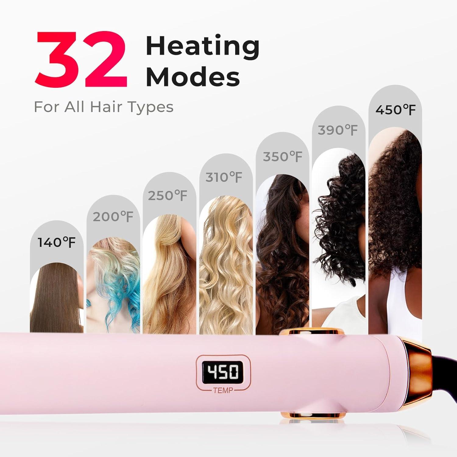image:imageTYMO Flat Iron Hair Straightener and Curler 2 in 1 with 10s Fast Heating 1 Inch Professional Titanium Straightening Curling Iron with 32 Adjustable Temp and Automatic Shut OffLight Pink