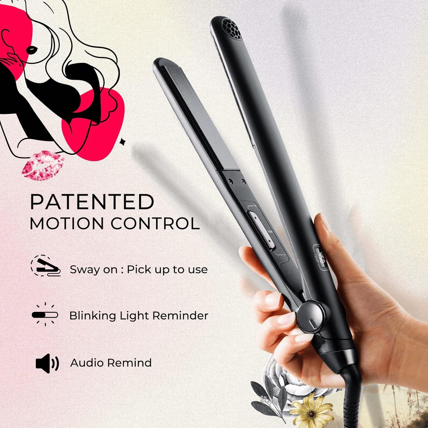 image:imageTYMO Flat Iron Hair Straightener and Curler 2 in 1 with 10s Fast Heating 1 Inch Professional Titanium Straightening Curling Iron with 32 Adjustable Temp and Automatic Shut OffMatte Black