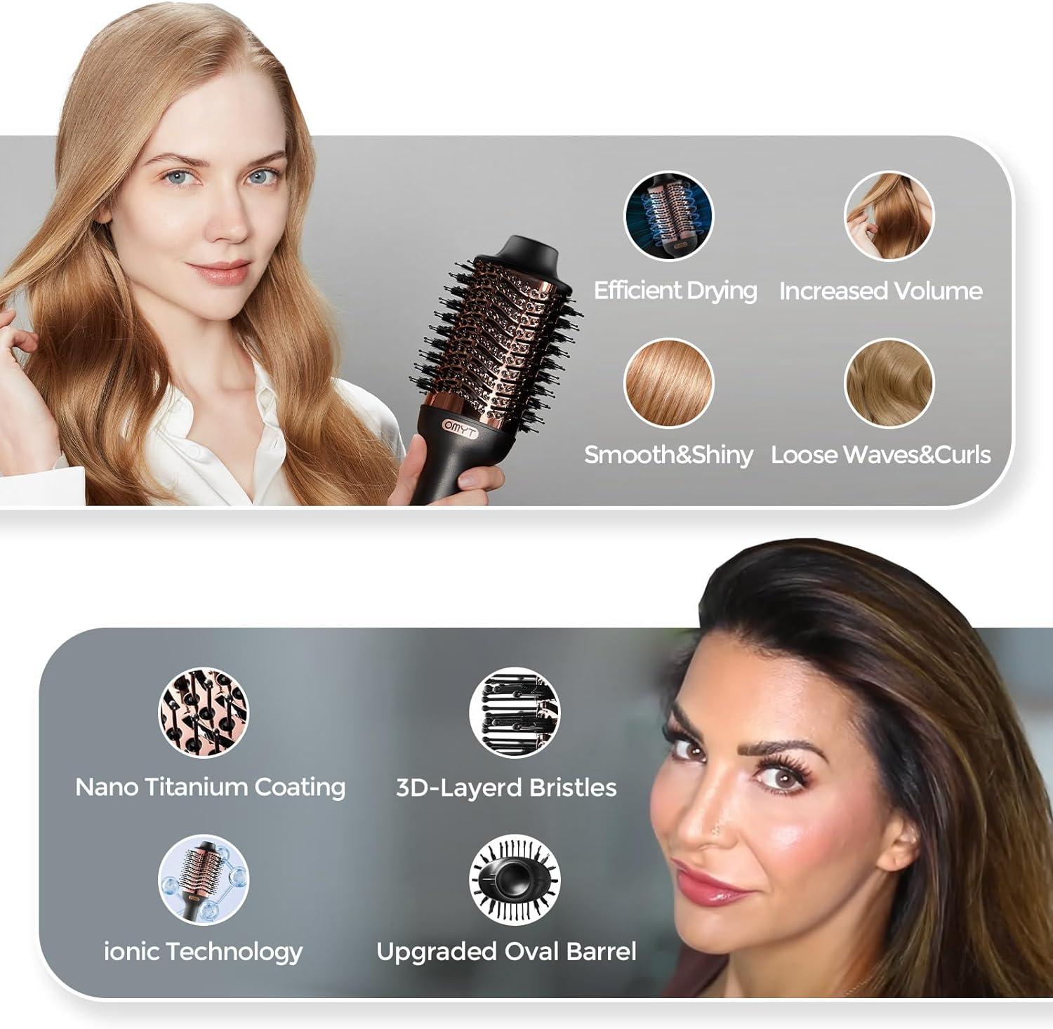 image:imageTYMO Hair Dryer Brush Blow Dryer Brush in One 4 in 1 Ionic Hairdryer and Styler Volumizer with Oval Titanium Barrel Hot Air Straightener for Smooth FrizzFree Blowout GoldGold