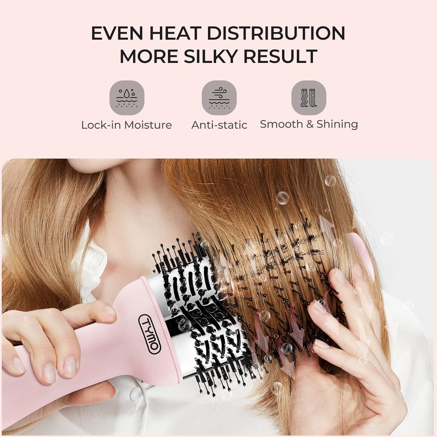image:imageTYMO Hair Dryer Brush Blow Dryer Brush in One 4 in 1 Ionic Hairdryer and Styler Volumizer with Oval Titanium Barrel Hot Air Straightener for Smooth FrizzFree Blowout GoldPink