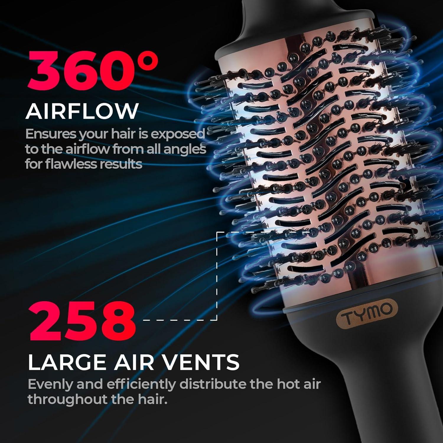 image:imageTYMO Hair Dryer Brush Blow Dryer Brush in One 4 in 1 Ionic Hairdryer and Styler Volumizer with Oval Titanium Barrel Hot Air Straightener for Smooth FrizzFree Blowout GoldGold
