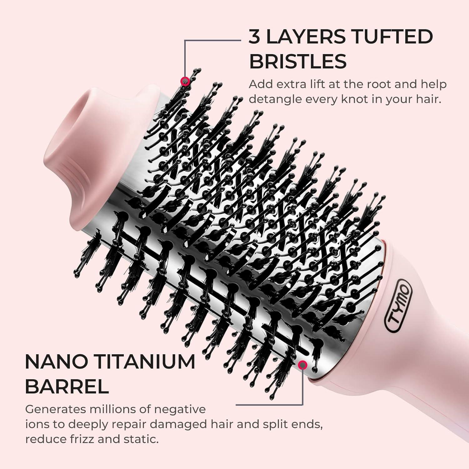 image:imageTYMO Hair Dryer Brush Blow Dryer Brush in One 4 in 1 Ionic Hairdryer and Styler Volumizer with Oval Titanium Barrel Hot Air Straightener for Smooth FrizzFree Blowout GoldPink