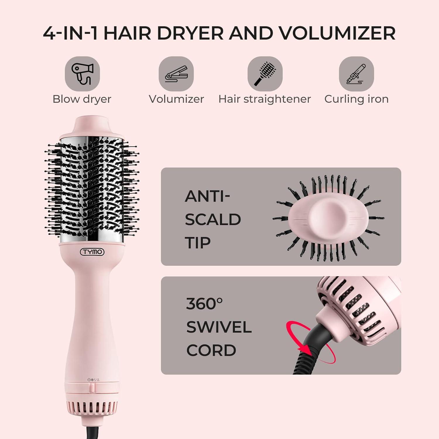 image:imageTYMO Hair Dryer Brush Blow Dryer Brush in One 4 in 1 Ionic Hairdryer and Styler Volumizer with Oval Titanium Barrel Hot Air Straightener for Smooth FrizzFree Blowout GoldPink
