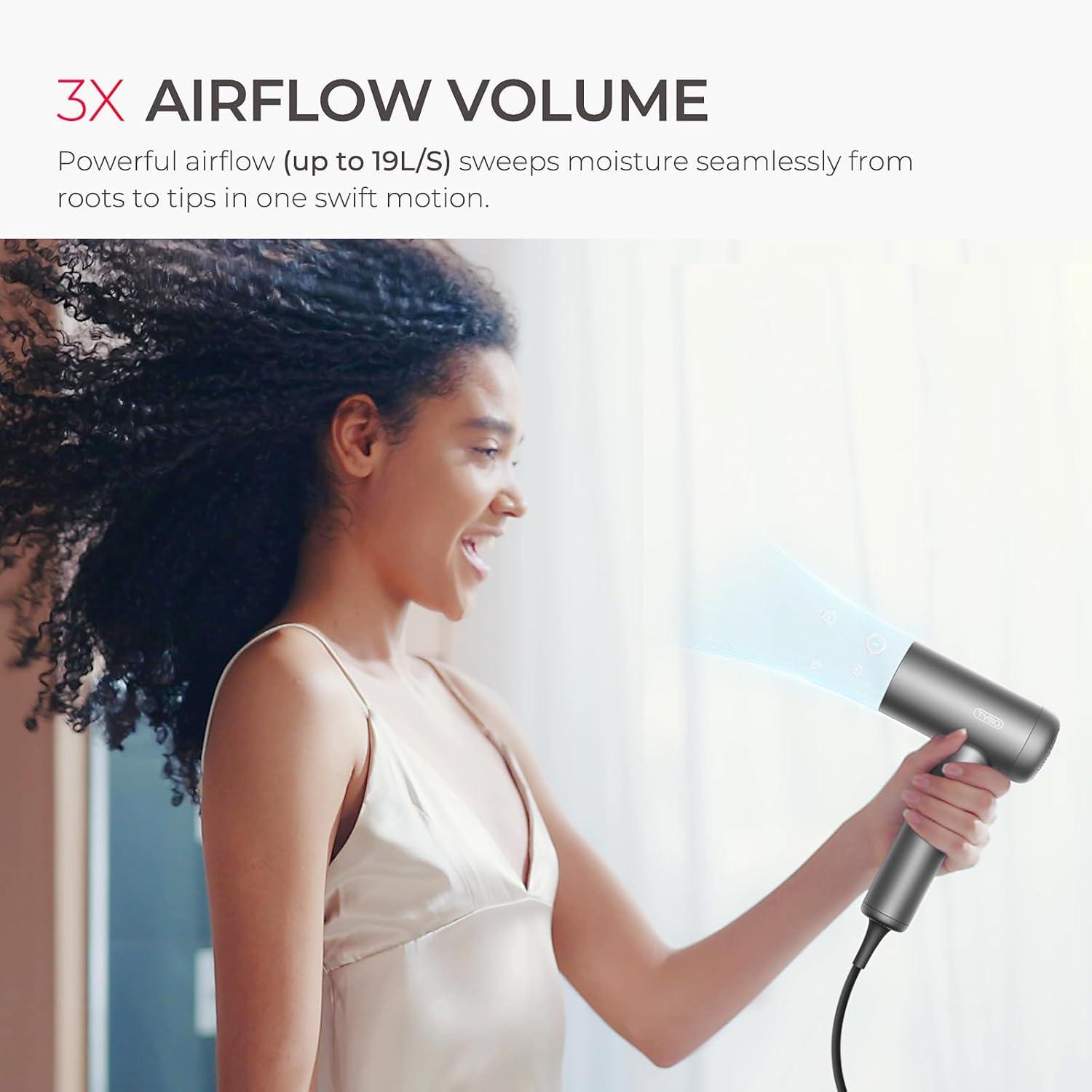 image:imageTYMO Hair Dryer with Diffuser 1500W HighSpeed Professional AIRHYPE Lite Blow Dryer with Comb for Fast Drying 110000RPM Brushless Motor 200 Million Ionic Hairdryer 3 Speeds amp 4 Temps LowNoise