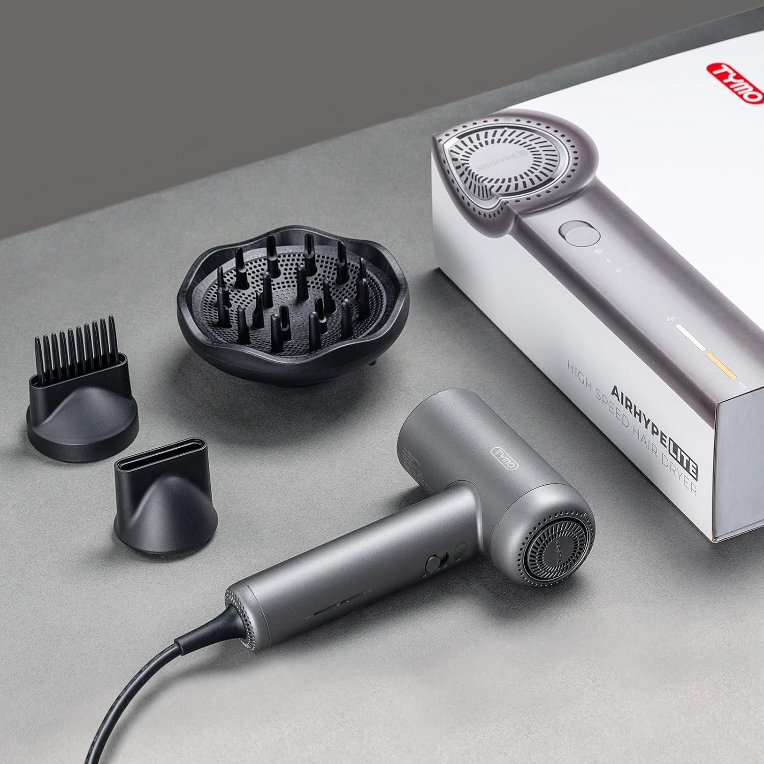 image:imageTYMO Hair Dryer with Diffuser 1500W HighSpeed Professional AIRHYPE Lite Blow Dryer with Comb for Fast Drying 110000RPM Brushless Motor 200 Million Ionic Hairdryer 3 Speeds amp 4 Temps LowNoise