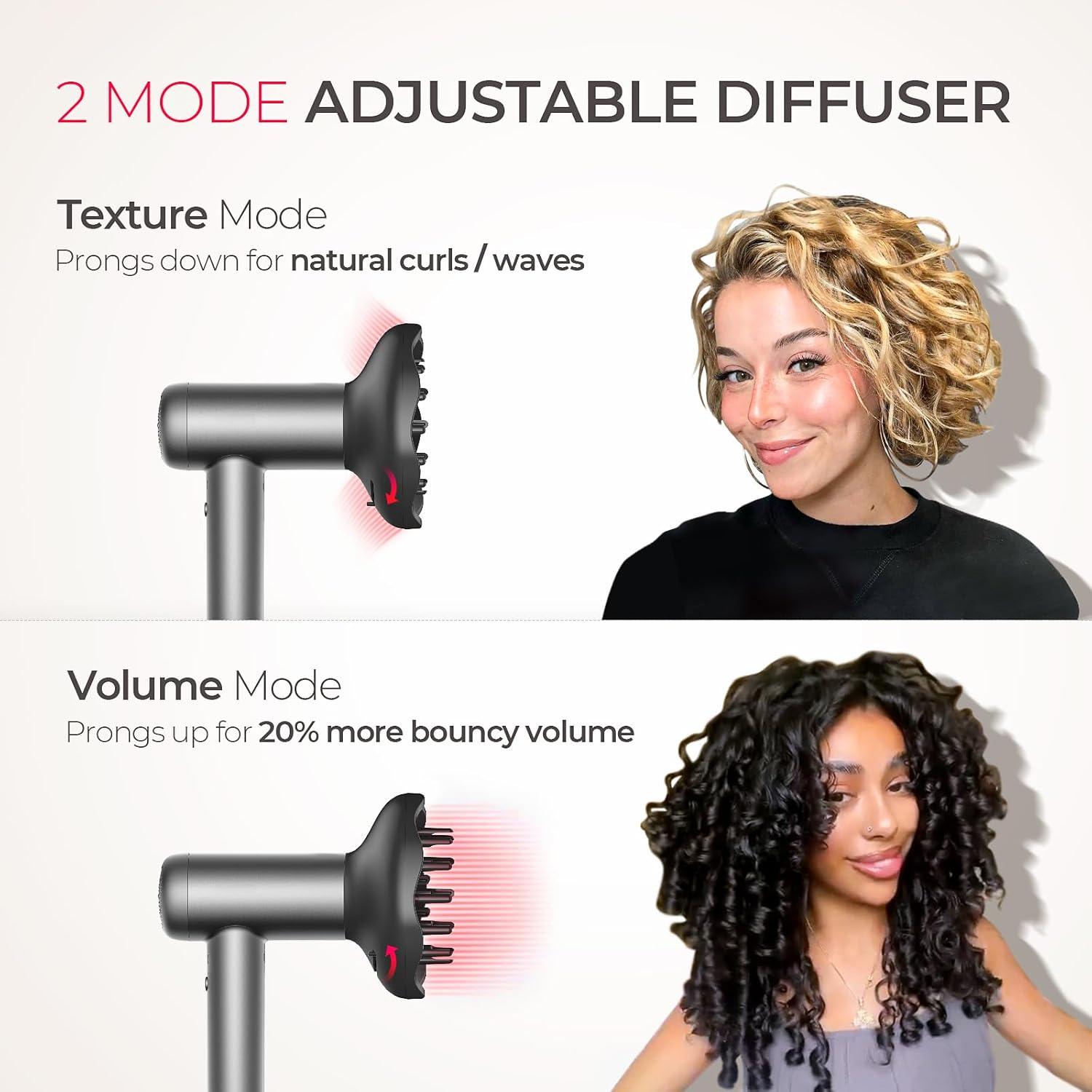 image:imageTYMO Hair Dryer with Diffuser 1500W HighSpeed Professional AIRHYPE Lite Blow Dryer with Comb for Fast Drying 110000RPM Brushless Motor 200 Million Ionic Hairdryer 3 Speeds amp 4 Temps LowNoise