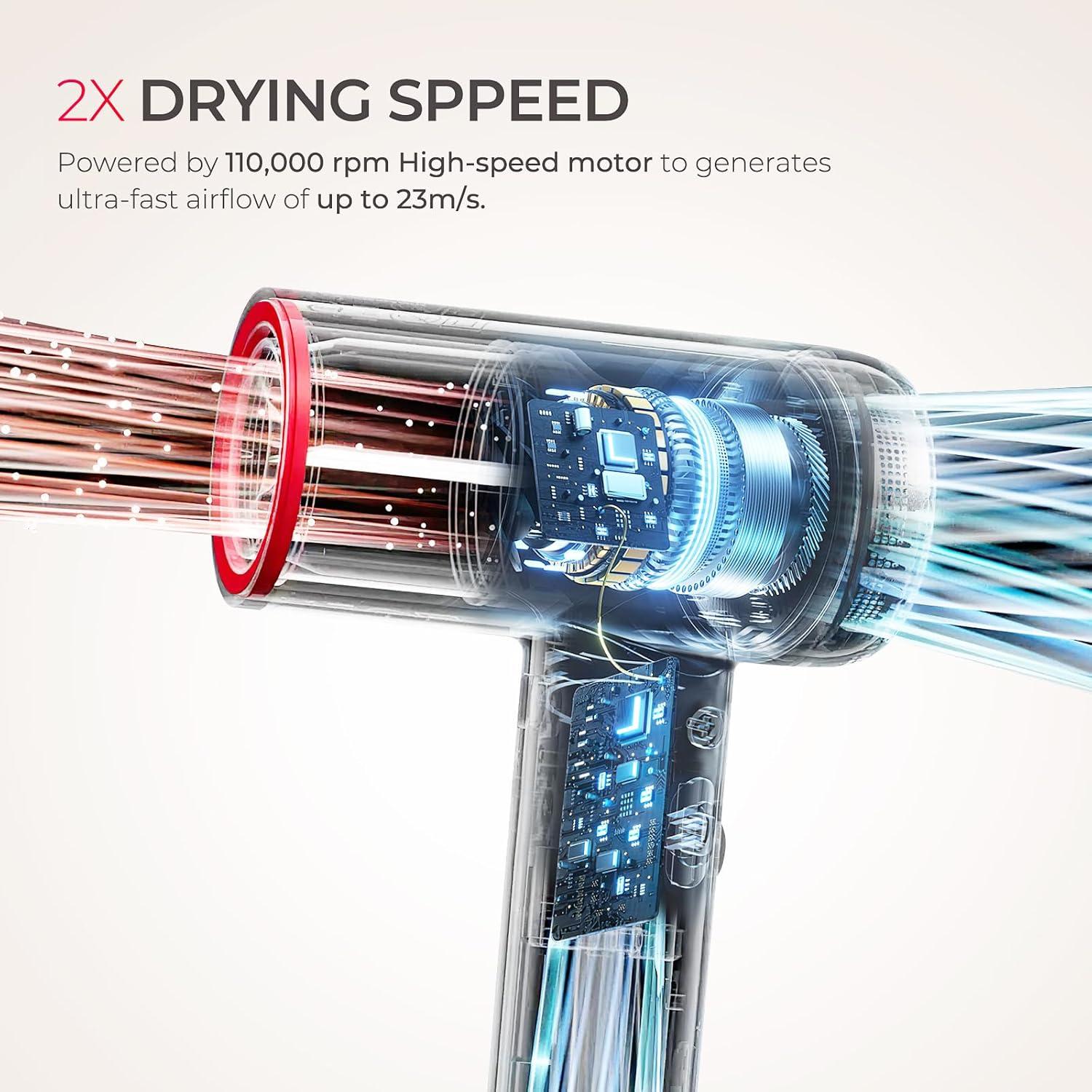 image:imageTYMO Hair Dryer with Diffuser 1500W HighSpeed Professional AIRHYPE Lite Blow Dryer with Comb for Fast Drying 110000RPM Brushless Motor 200 Million Ionic Hairdryer 3 Speeds amp 4 Temps LowNoise