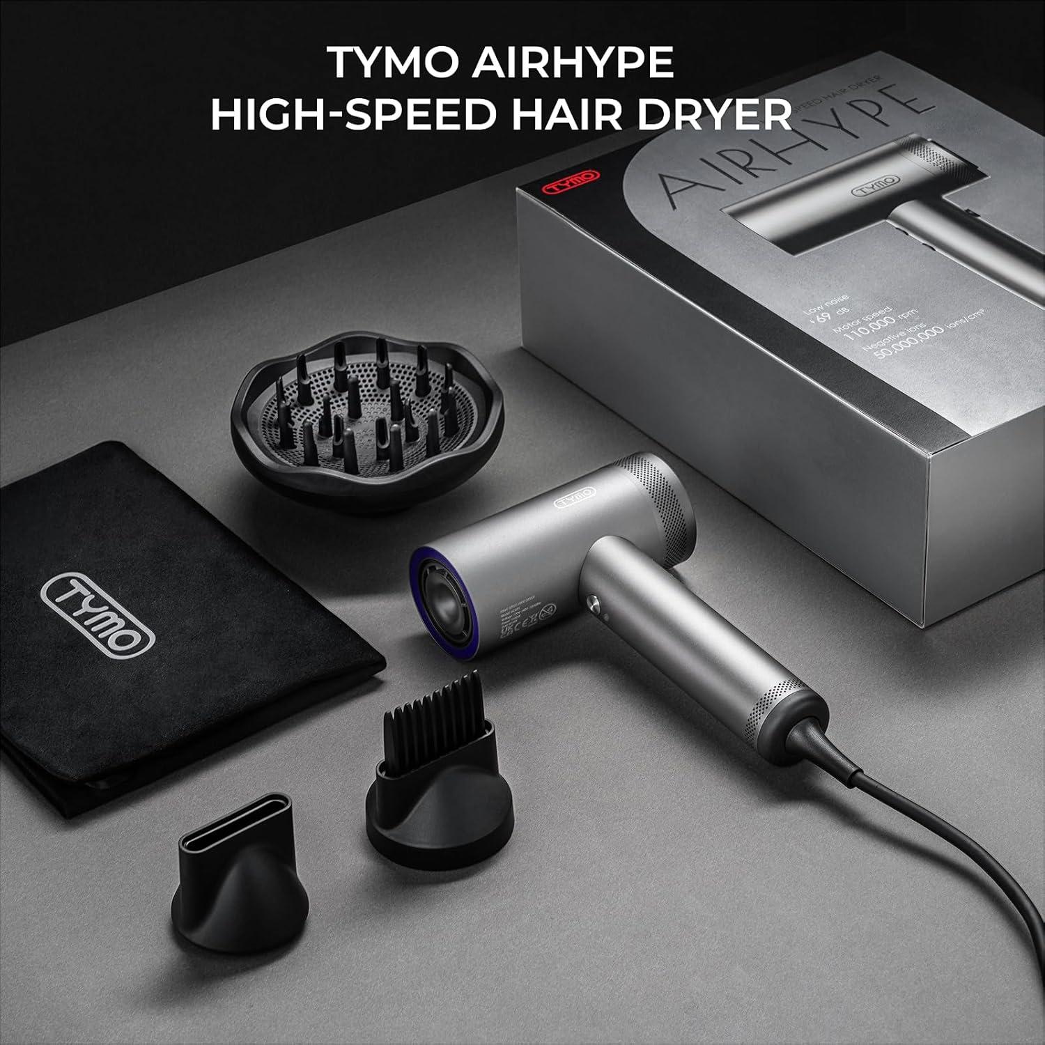 image:imageTYMO Hair Dryer with Diffuser for Women 1500W Professional High Speed Blow Dryer with Comb 110000RPM Fast Dry 200 Million Ionic Hairdryer 4 Temps amp 3 Speeds 8 Ft Cord for Salon Metal GrayGraphite