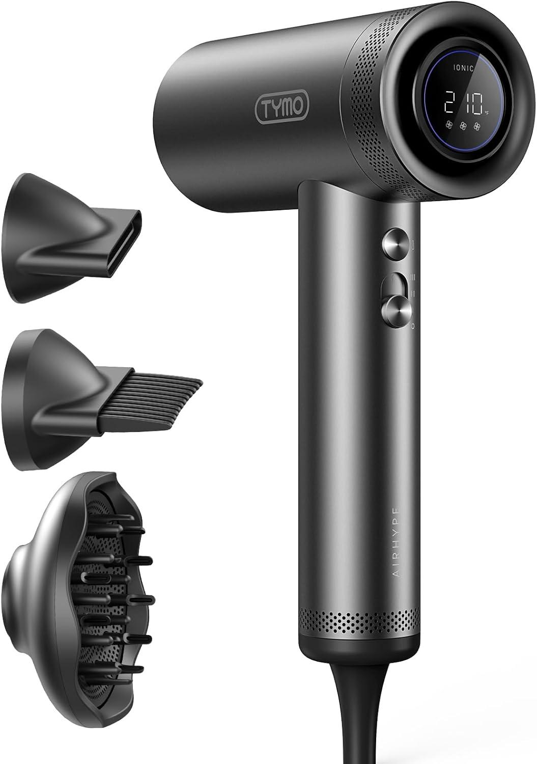 image:imageTYMO Hair Dryer with Diffuser for Women 1500W Professional High Speed Blow Dryer with Comb 110000RPM Fast Dry 200 Million Ionic Hairdryer 4 Temps amp 3 Speeds 8 Ft Cord for Salon Metal GrayGraphite