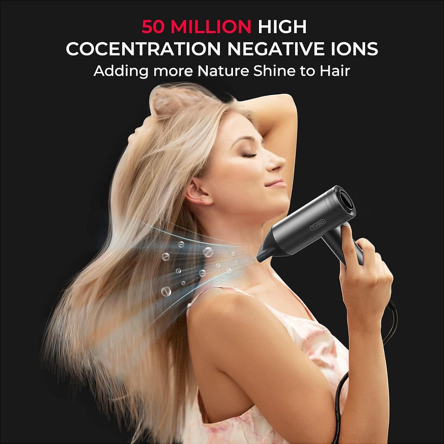 image:imageTYMO Hair Dryer with Diffuser for Women 1500W Professional High Speed Blow Dryer with Comb 110000RPM Fast Dry 200 Million Ionic Hairdryer 4 Temps amp 3 Speeds 8 Ft Cord for Salon Metal GrayGraphite