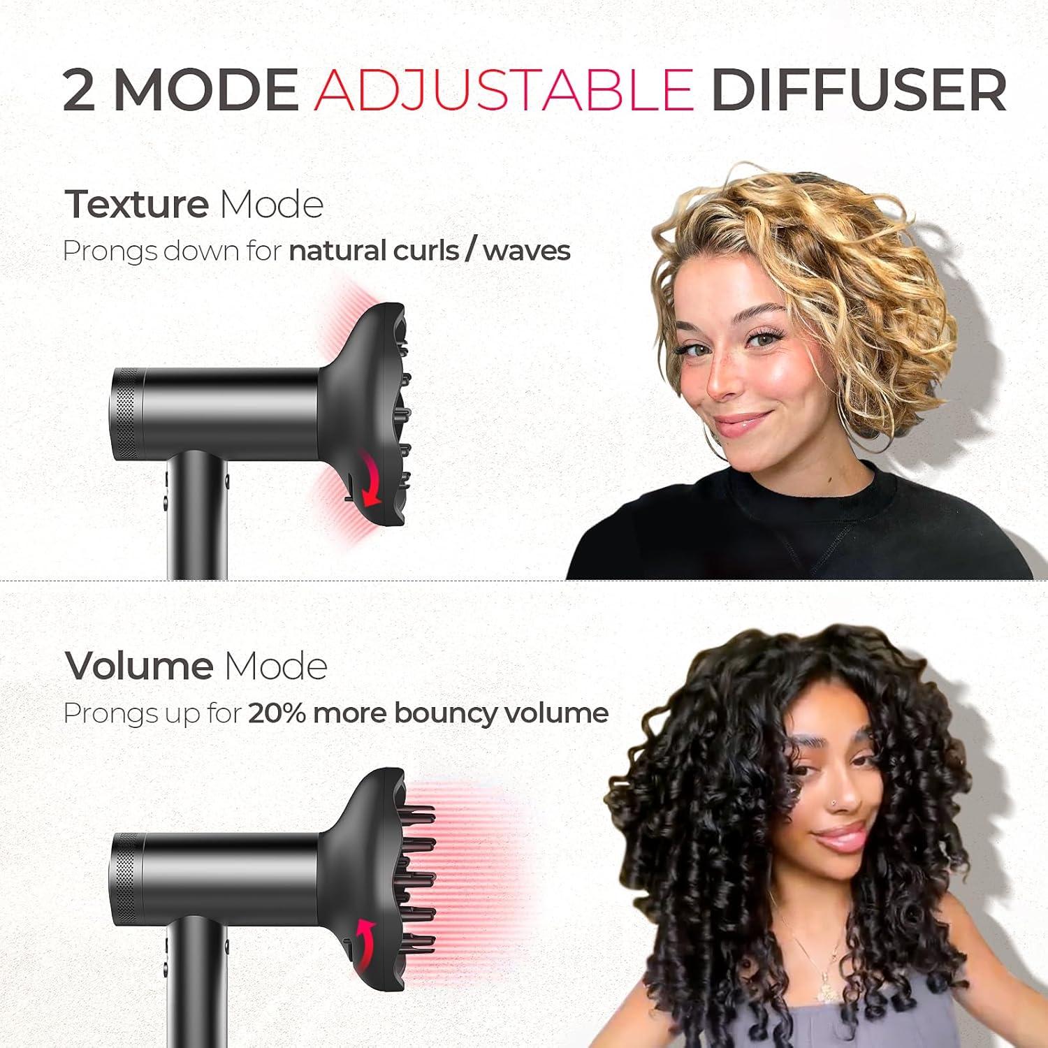 image:imageTYMO Hair Dryer with Diffuser for Women 1500W Professional High Speed Blow Dryer with Comb 110000RPM Fast Dry 200 Million Ionic Hairdryer 4 Temps amp 3 Speeds 8 Ft Cord for Salon Metal GrayMetal Gray