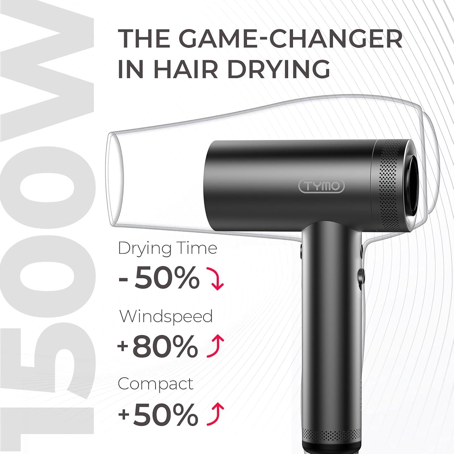 image:imageTYMO Hair Dryer with Diffuser for Women 1500W Professional High Speed Blow Dryer with Comb 110000RPM Fast Dry 200 Million Ionic Hairdryer 4 Temps amp 3 Speeds 8 Ft Cord for Salon Metal GrayMetal Gray