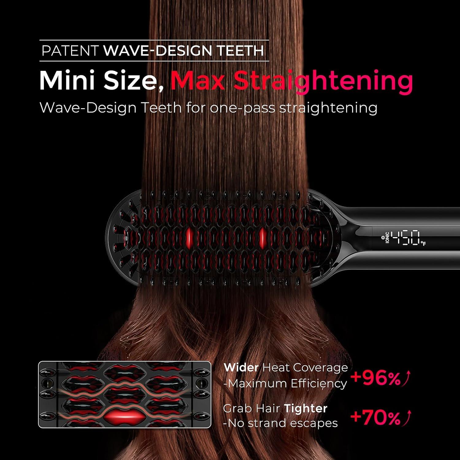 image:imageTYMO Hair Straightener Brush Upgraded Ionic Compact Straightening Brush for Women with WaveDesign Bristles Fast Smooth Styling Lightweight Hot Comb amp Travel Flat Iron 1 Billion Ions BlackBlack