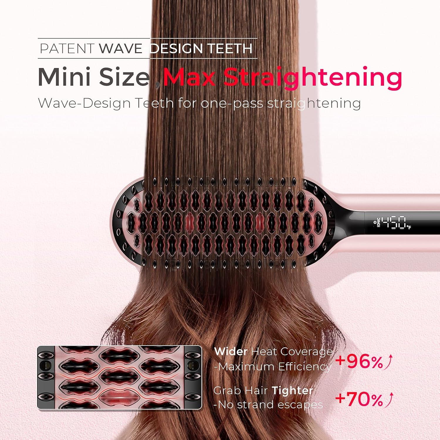 image:imageTYMO Hair Straightener Brush Upgraded Ionic Compact Straightening Brush for Women with WaveDesign Bristles Fast Smooth Styling Lightweight Hot Comb amp Travel Flat Iron 1 Billion Ions BlackPink