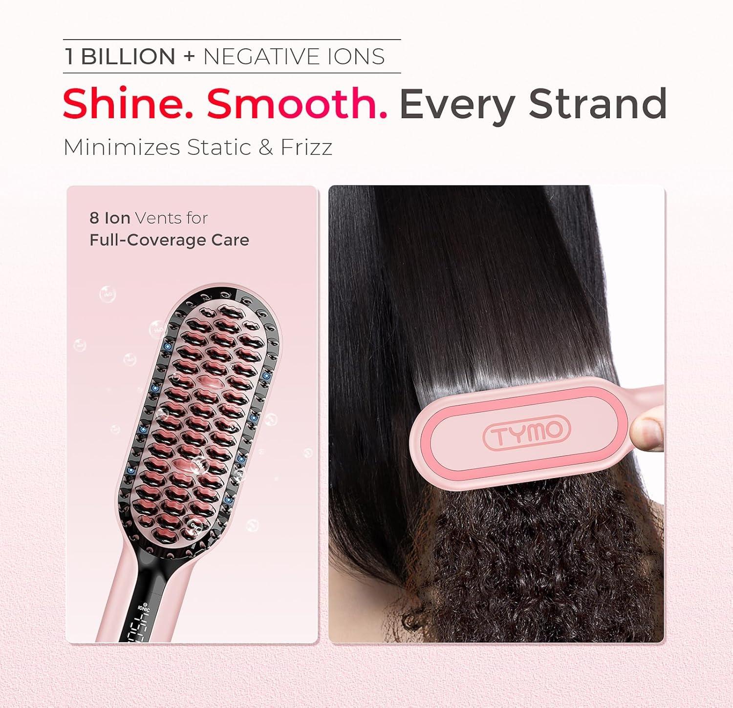 image:imageTYMO Hair Straightener Brush Upgraded Ionic Compact Straightening Brush for Women with WaveDesign Bristles Fast Smooth Styling Lightweight Hot Comb amp Travel Flat Iron 1 Billion Ions BlackPink