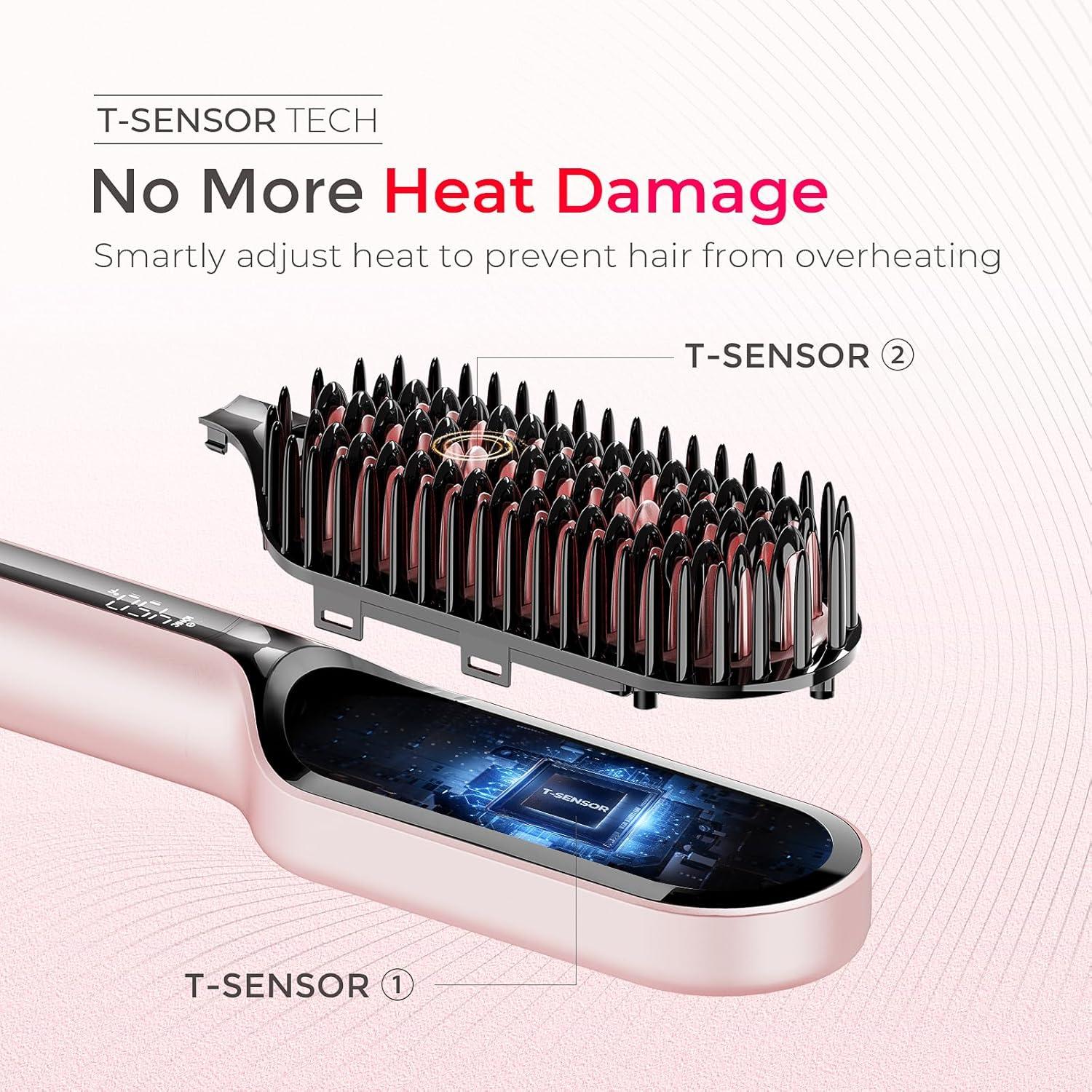 image:imageTYMO Hair Straightener Brush Upgraded Ionic Compact Straightening Brush for Women with WaveDesign Bristles Fast Smooth Styling Lightweight Hot Comb amp Travel Flat Iron 1 Billion Ions BlackPink