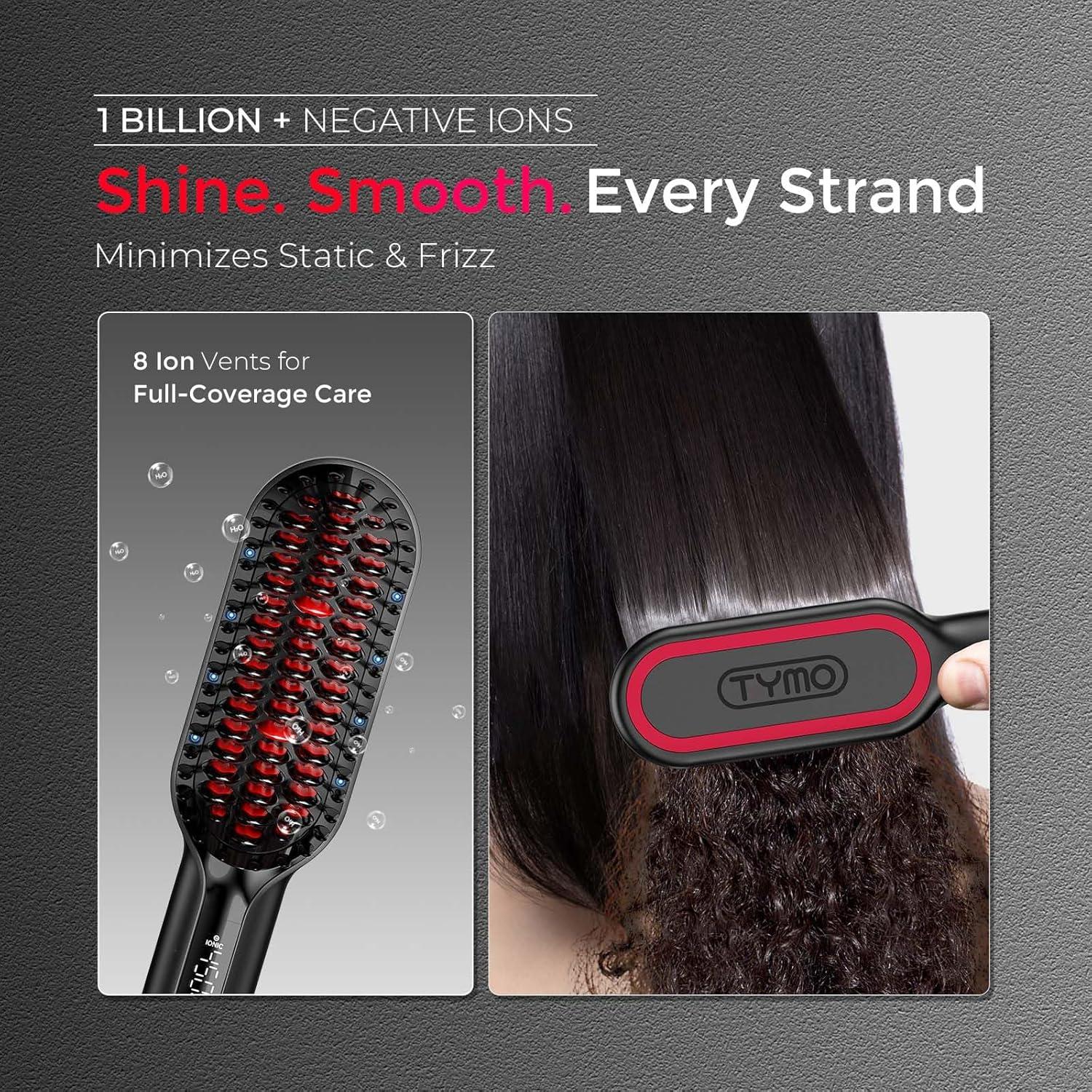 image:imageTYMO Hair Straightener Brush Upgraded Ionic Compact Straightening Brush for Women with WaveDesign Bristles Fast Smooth Styling Lightweight Hot Comb amp Travel Flat Iron 1 Billion Ions BlackBlack