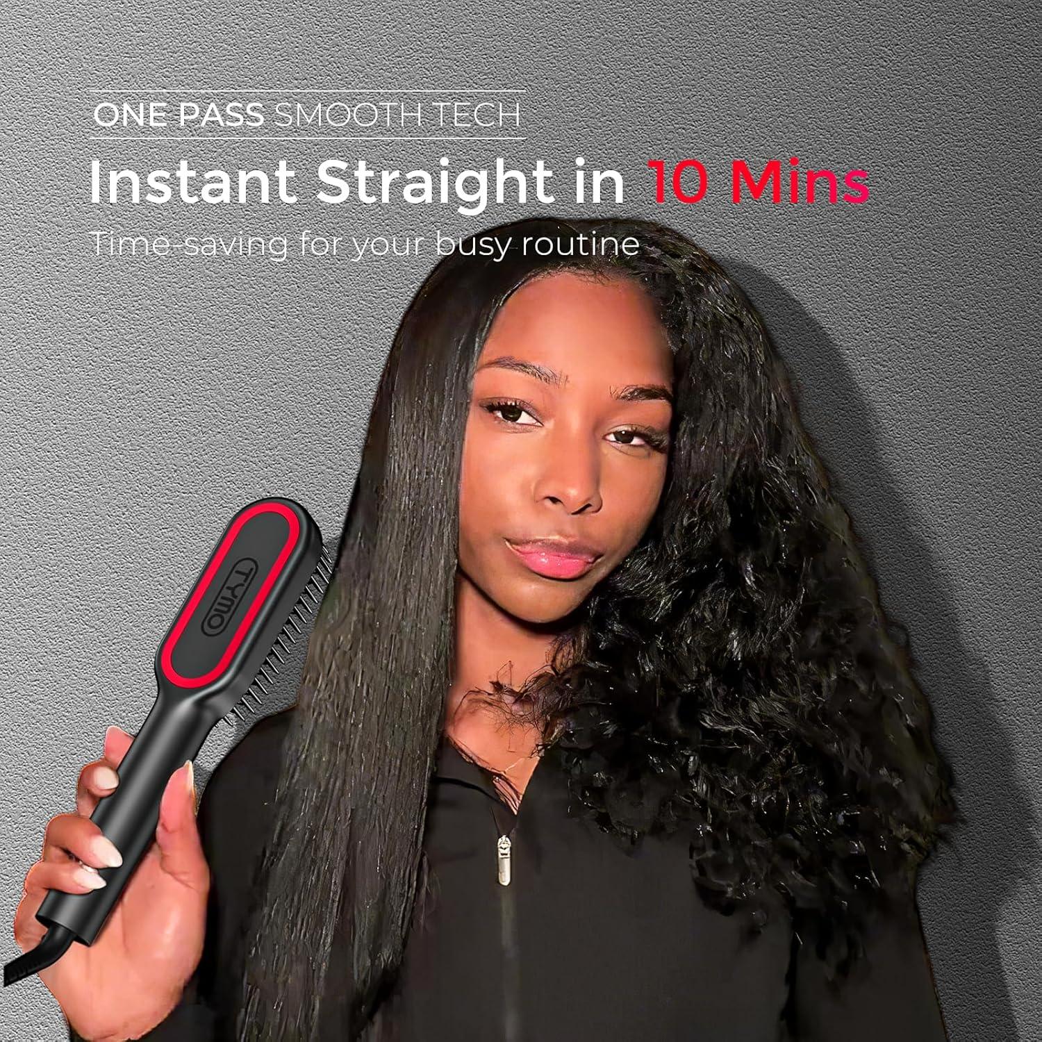 image:imageTYMO Hair Straightener Brush Upgraded Ionic Compact Straightening Brush for Women with WaveDesign Bristles Fast Smooth Styling Lightweight Hot Comb amp Travel Flat Iron 1 Billion Ions BlackBlack