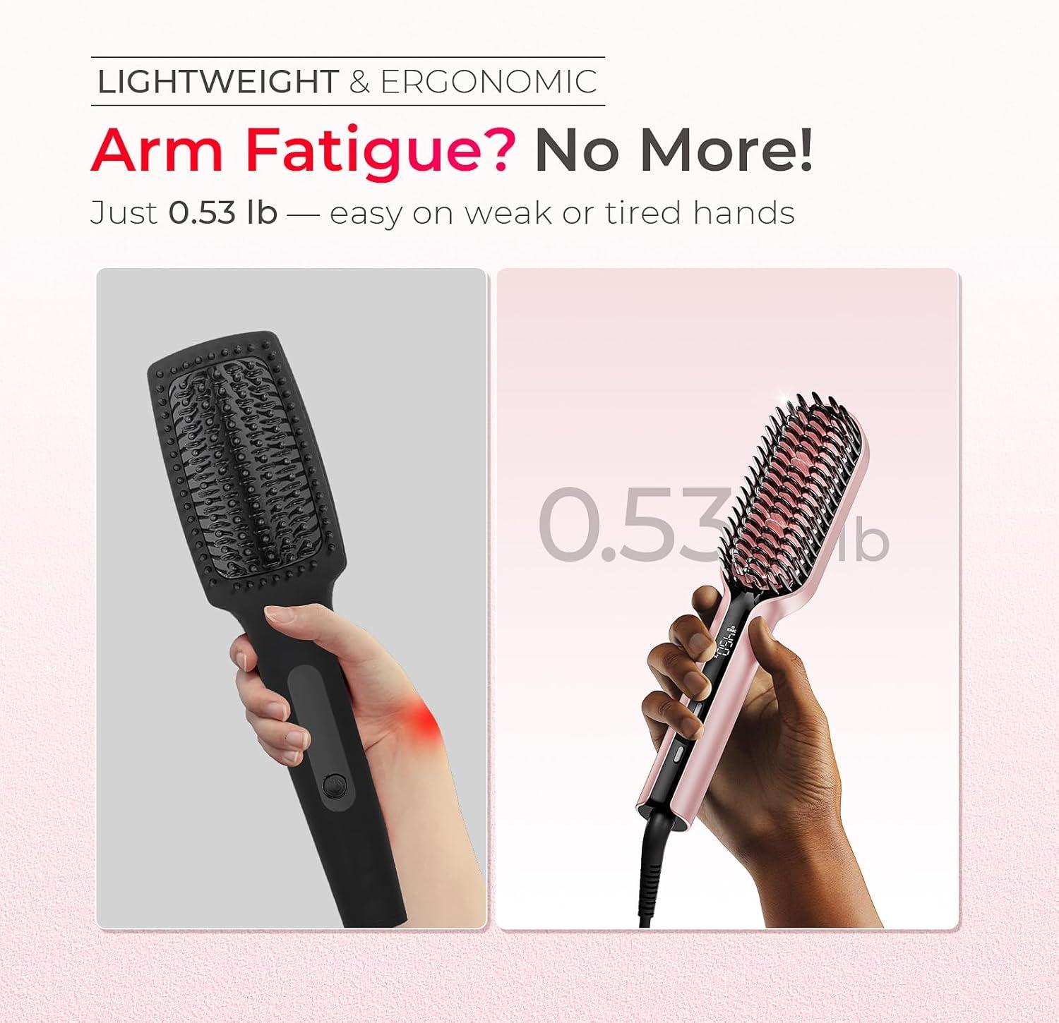 image:imageTYMO Hair Straightener Brush Upgraded Ionic Compact Straightening Brush for Women with WaveDesign Bristles Fast Smooth Styling Lightweight Hot Comb amp Travel Flat Iron 1 Billion Ions BlackPink