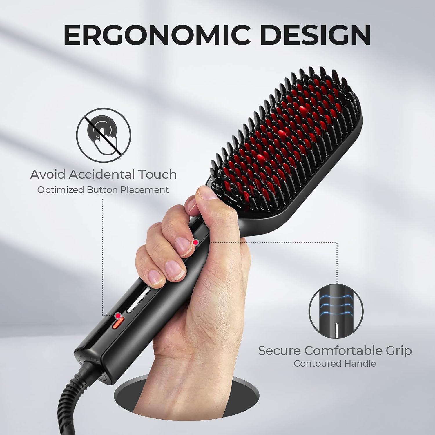 image:imageTYMO Hair Straightener Brush Upgraded Ionic Plus Straightening Brush with Dense Bristles 16 Temps Dual Voltage Ceramic Hot Comb for Women Flat Iron for Thick Curly Hair BlackBlack