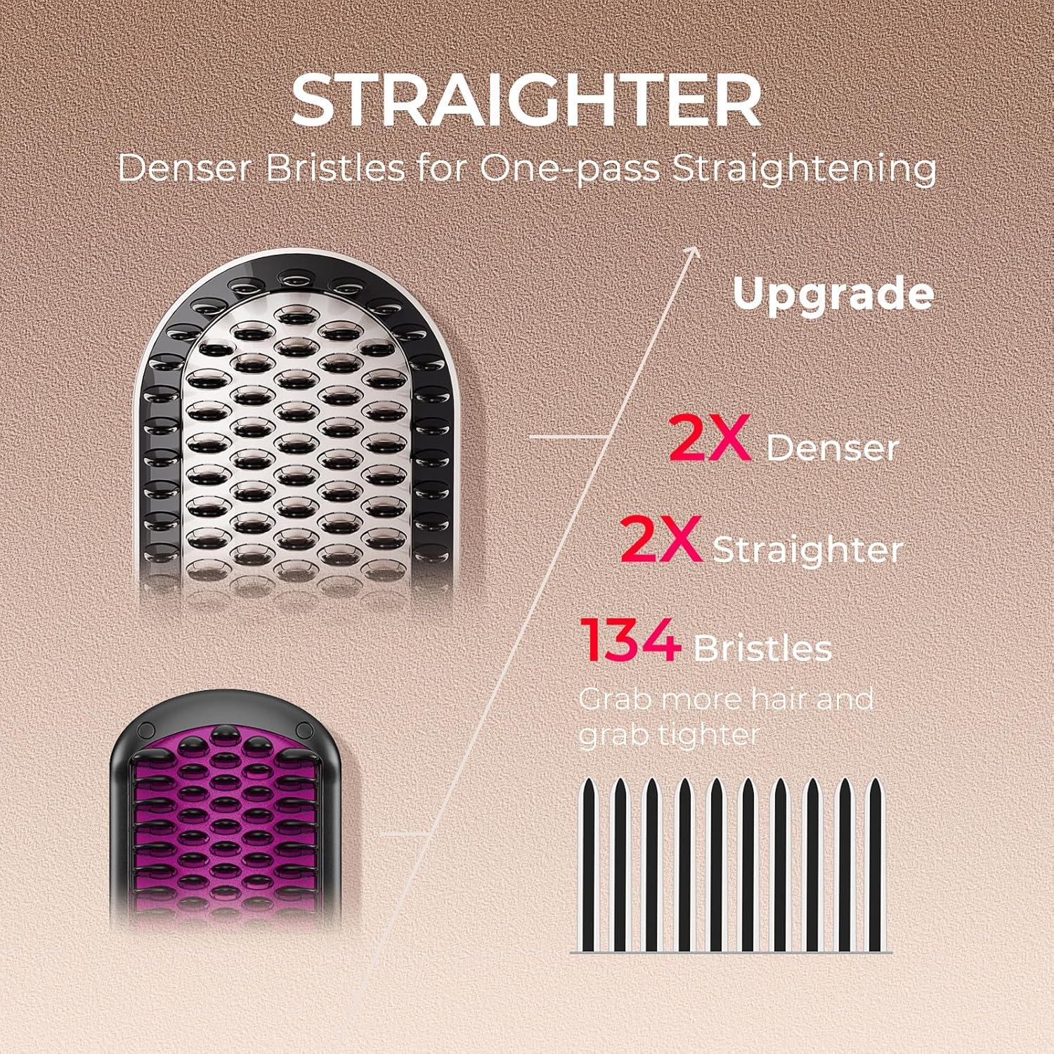image:imageTYMO Hair Straightener Brush Upgraded Ionic Plus Straightening Brush with Dense Bristles 16 Temps Dual Voltage Ceramic Hot Comb for Women Flat Iron for Thick Curly Hair BlackGold