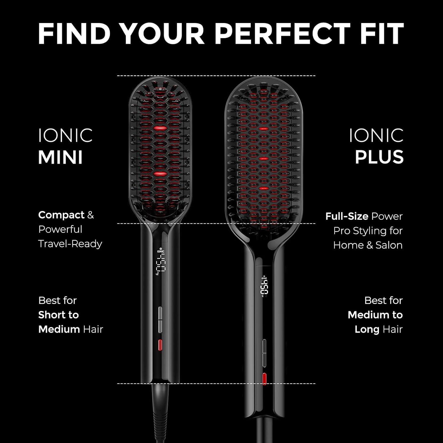 image:imageTYMO Hair Straightener Brush Upgraded Ionic Plus Straightening Brush with Dense Bristles 16 Temps Dual Voltage Ceramic Hot Comb for Women Flat Iron for Thick Curly Hair BlackBlack
