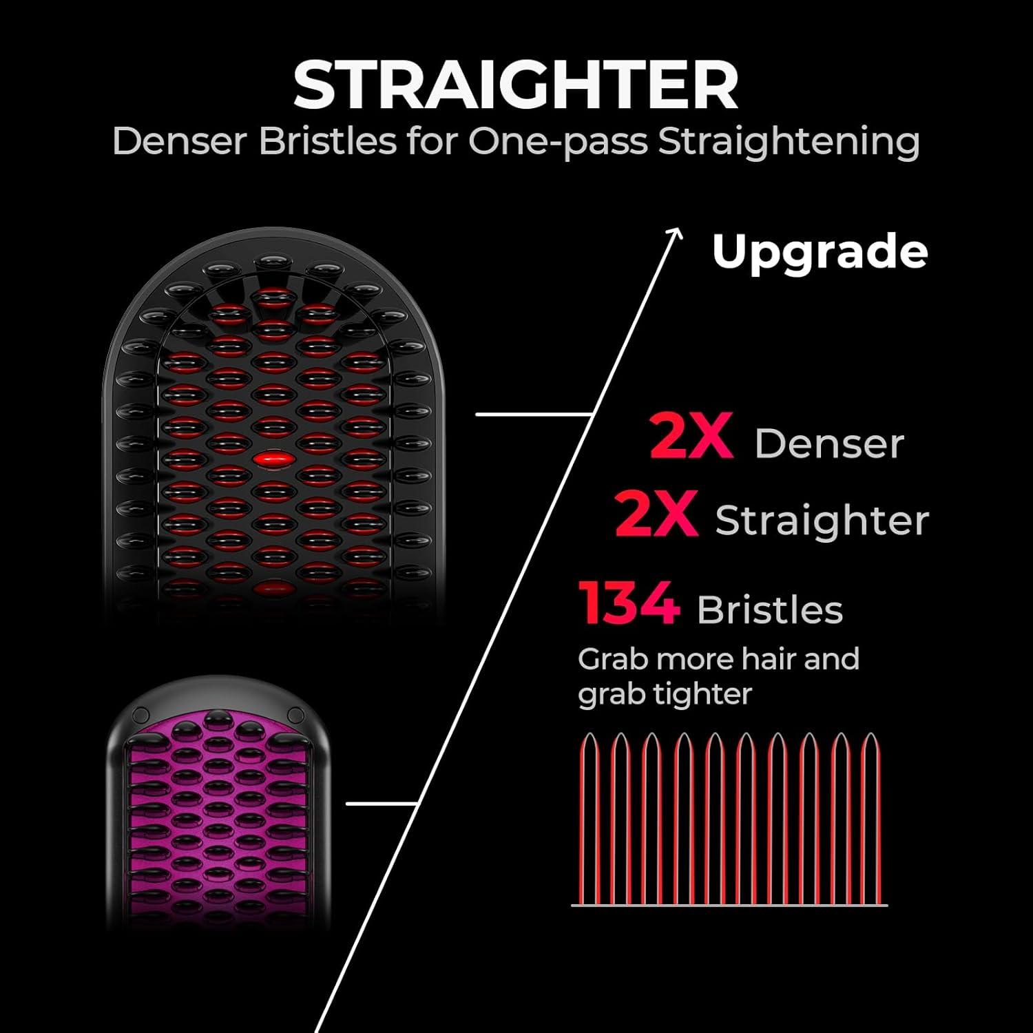 image:imageTYMO Hair Straightener Brush Upgraded Ionic Plus Straightening Brush with Dense Bristles 16 Temps Dual Voltage Ceramic Hot Comb for Women Flat Iron for Thick Curly Hair BlackBlack