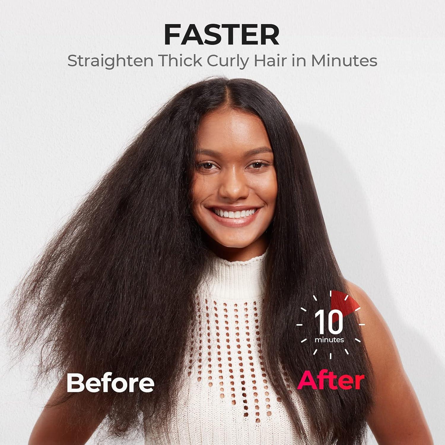 image:imageTYMO Hair Straightener Brush Upgraded Ionic Plus Straightening Brush with Dense Bristles 16 Temps Dual Voltage Ceramic Hot Comb for Women Flat Iron for Thick Curly Hair BlackBlack