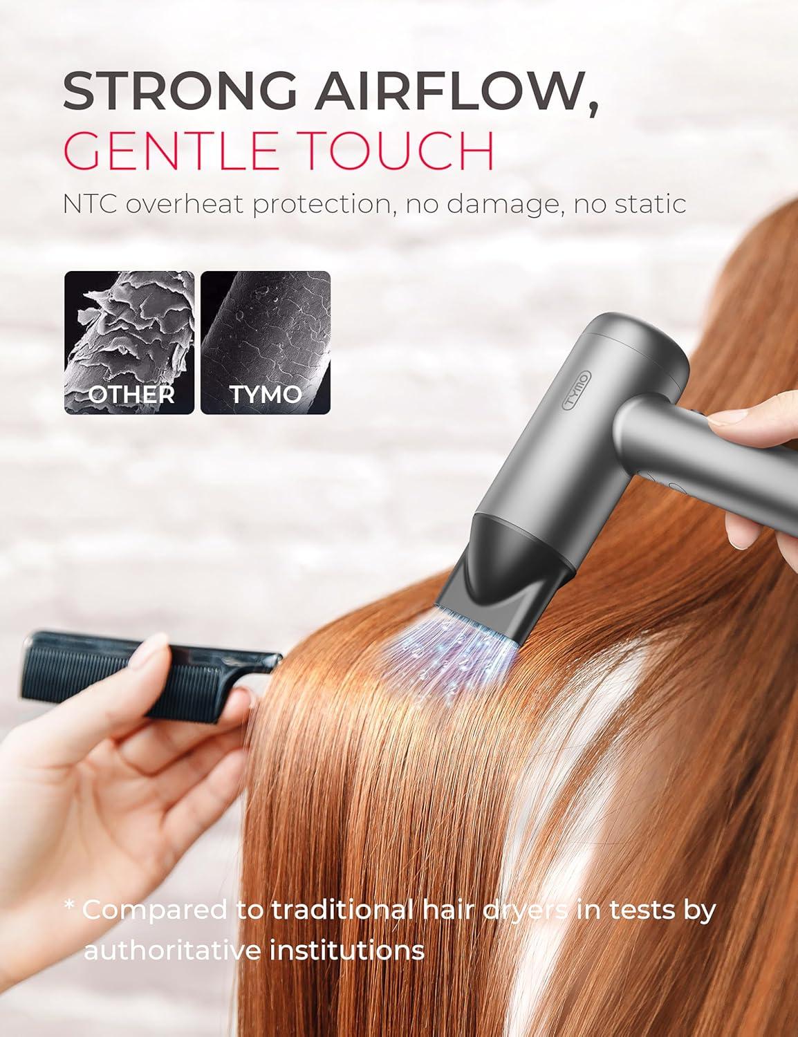 image:imageTYMO Ionic Hair Dryer for Women Professional Blow Dryer with 110000 RPM Brushless Motor for Fast Drying Travel Lightweight AIRHYPE Lite Hairdryer Low Noise 4 Temps amp 3 Speeds for Man SilverSilver