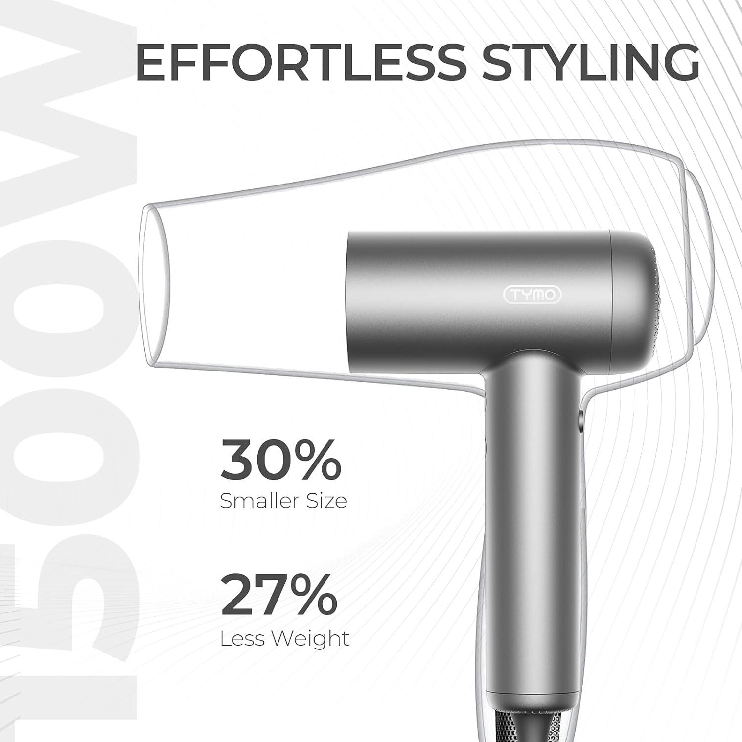 image:imageTYMO Ionic Hair Dryer for Women Professional Blow Dryer with 110000 RPM Brushless Motor for Fast Drying Travel Lightweight AIRHYPE Lite Hairdryer Low Noise 4 Temps amp 3 Speeds for Man SilverSilver