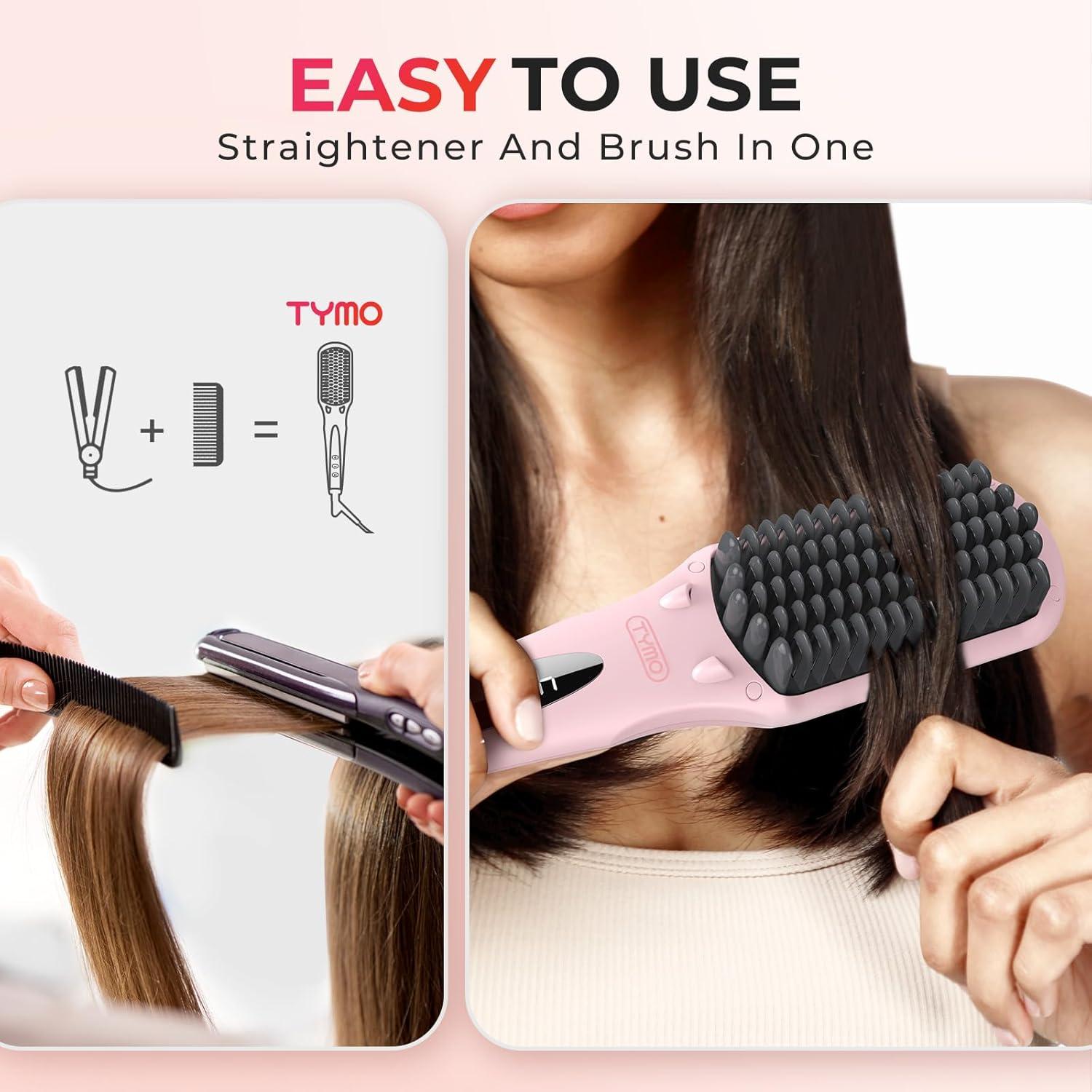 image:imageTYMO Ionic Hair Straightener Brush Straightening Comb with 10M Negative Ions 25s Heatup 16 Temps Dual Voltage LED Display Ceramic Hot Comb Hair Brush Straightener for Women PinkPink