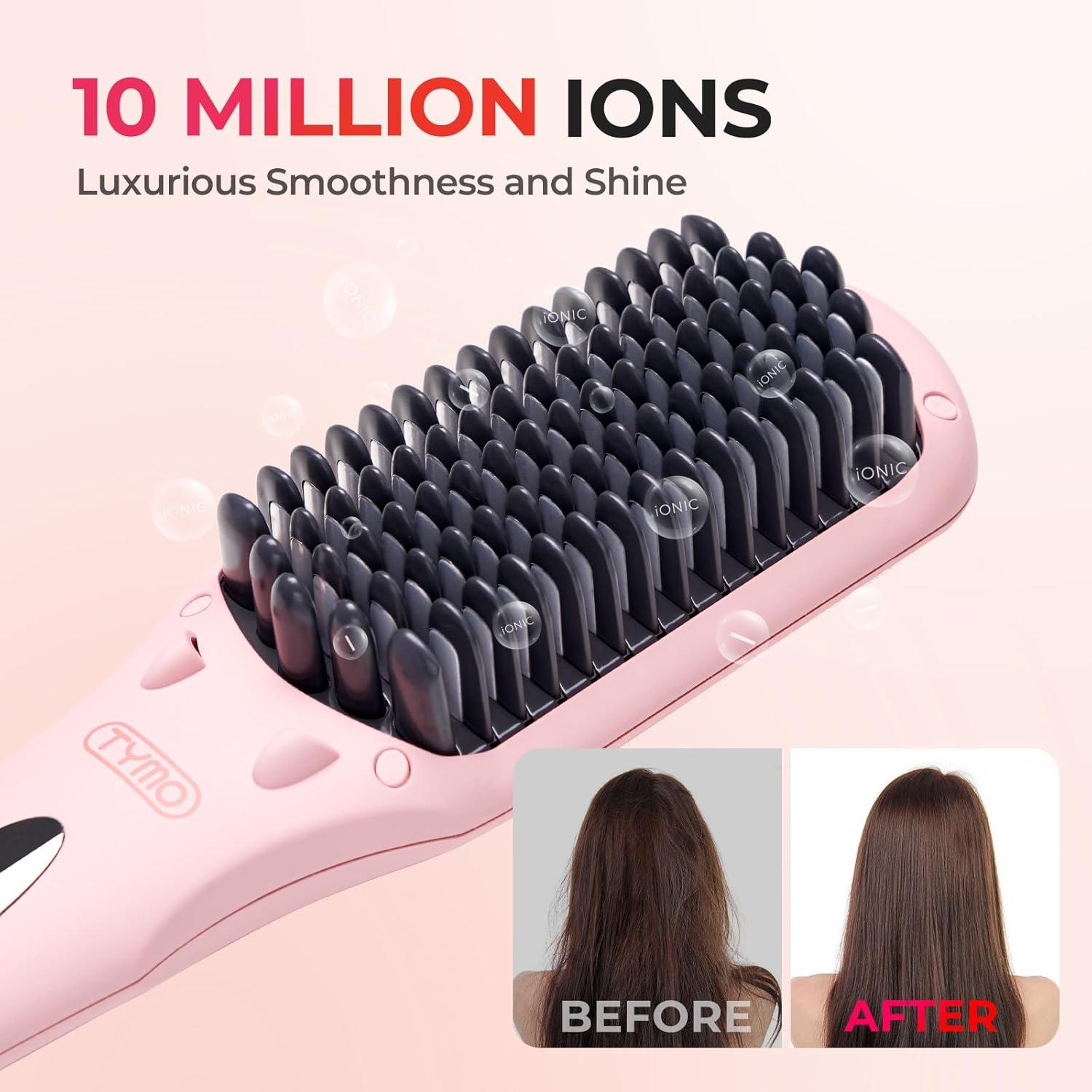 image:imageTYMO Ionic Hair Straightener Brush Straightening Comb with 10M Negative Ions 25s Heatup 16 Temps Dual Voltage LED Display Ceramic Hot Comb Hair Brush Straightener for Women PinkPink