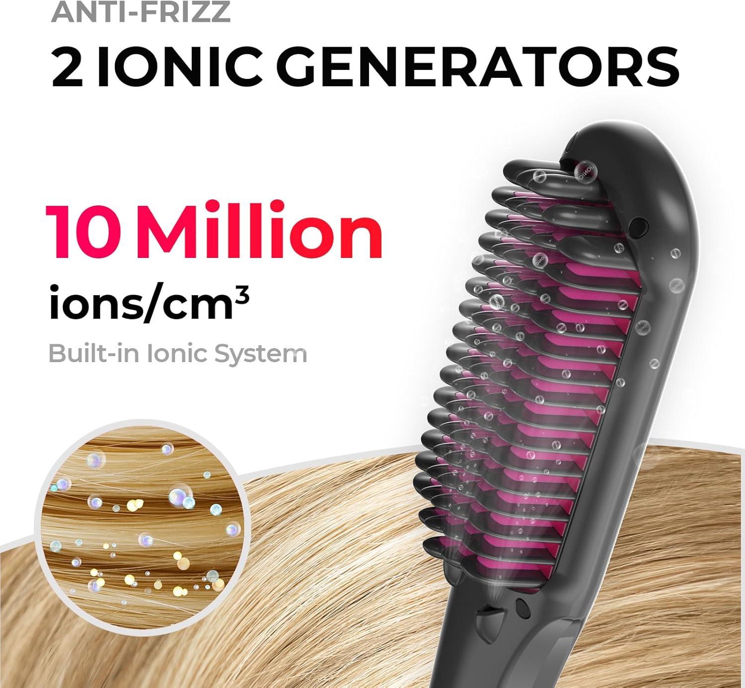 image:imageTYMO Ionic Hair Straightener Brush Straightening Comb with 10M Negative Ions 25s Heatup 16 Temps Dual Voltage LED Display Ceramic Hot Comb Hair Brush Straightener for Women PinkElegant Matte Black