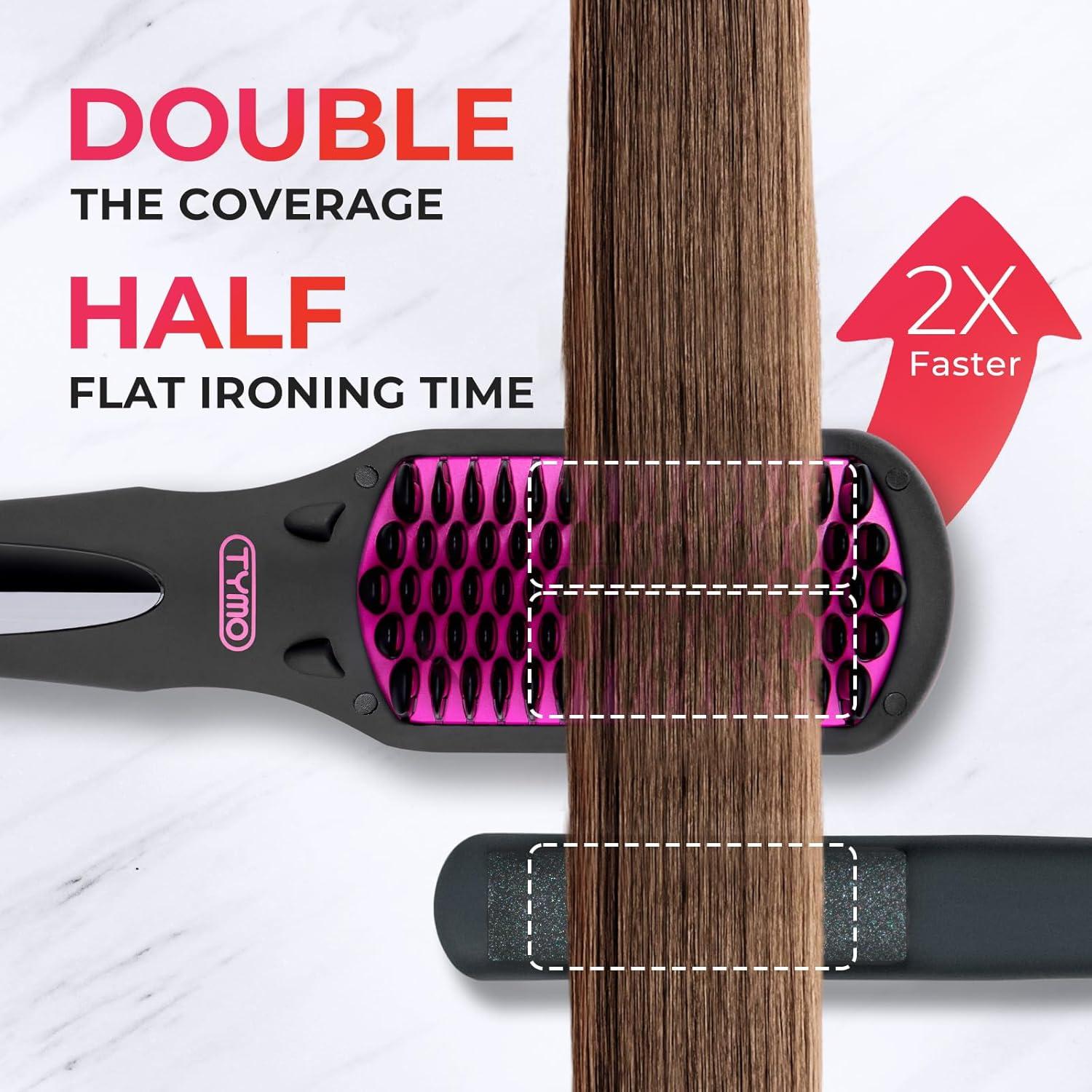 image:imageTYMO Ionic Hair Straightener Brush Straightening Comb with 10M Negative Ions 25s Heatup 16 Temps Dual Voltage LED Display Ceramic Hot Comb Hair Brush Straightener for Women PinkElegant Matte Black
