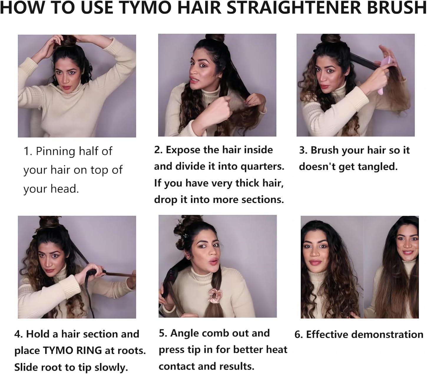 image:imageTYMO Ionic Hair Straightener Brush Straightening Comb with 10M Negative Ions 25s Heatup 16 Temps Dual Voltage LED Display Ceramic Hot Comb Hair Brush Straightener for Women PinkElegant Matte Black
