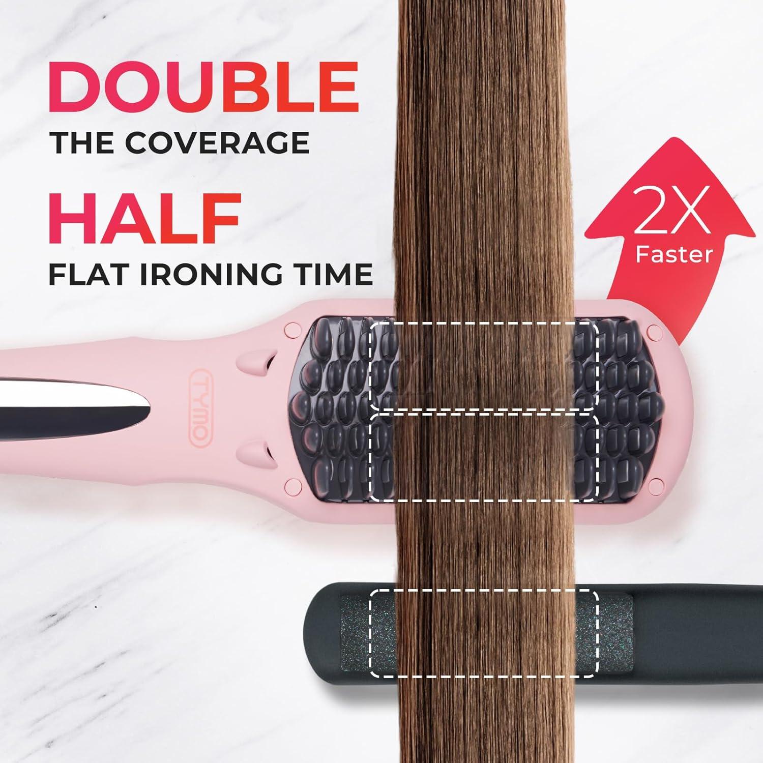 image:imageTYMO Ionic Hair Straightener Brush Straightening Comb with 10M Negative Ions 25s Heatup 16 Temps Dual Voltage LED Display Ceramic Hot Comb Hair Brush Straightener for Women PinkPink