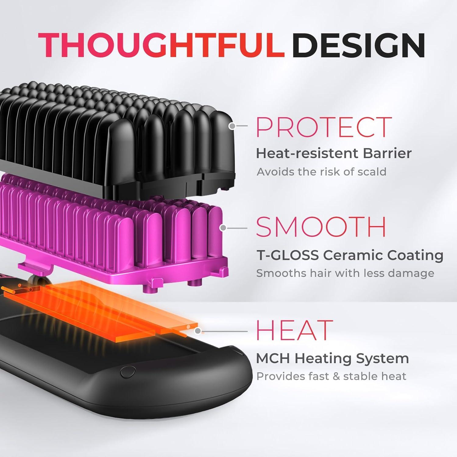 image:imageTYMO Ionic Hair Straightener Brush Straightening Comb with 10M Negative Ions 25s Heatup 16 Temps Dual Voltage LED Display Ceramic Hot Comb Hair Brush Straightener for Women PinkElegant Matte Black